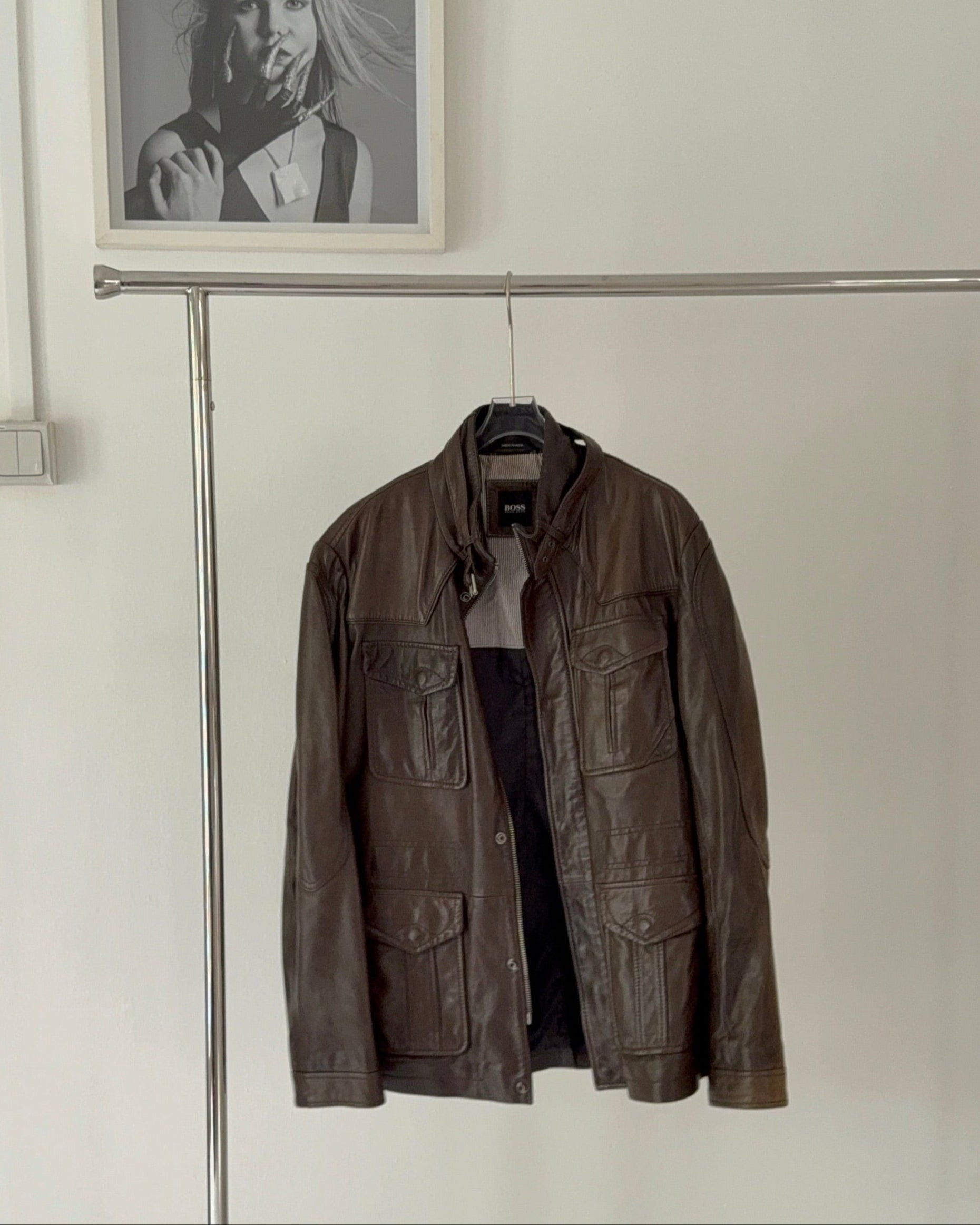 Vintage HUGO BOSS Men Leather Brown Jacket