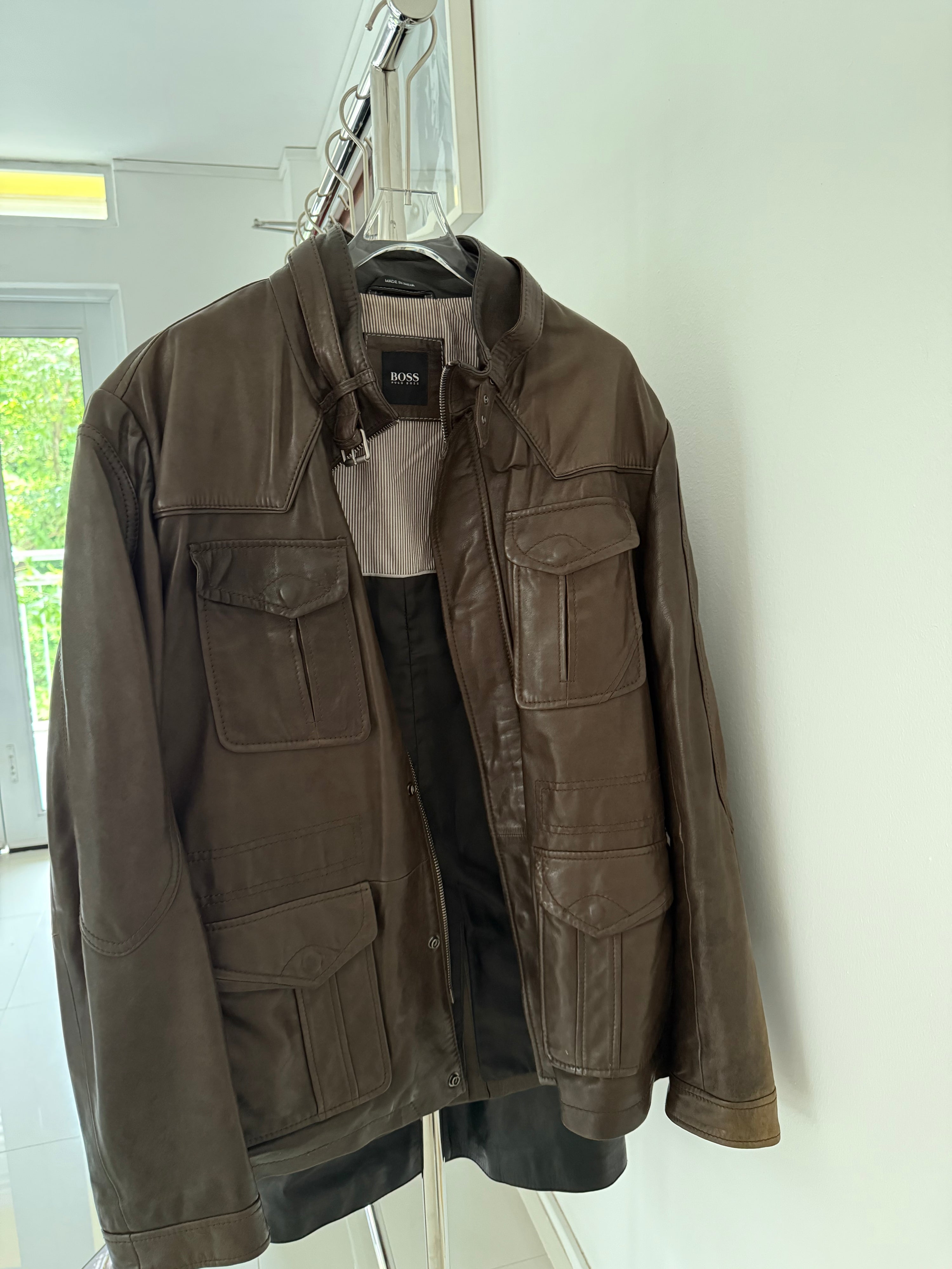 Vintage HUGO BOSS Men Leather Brown Jacket