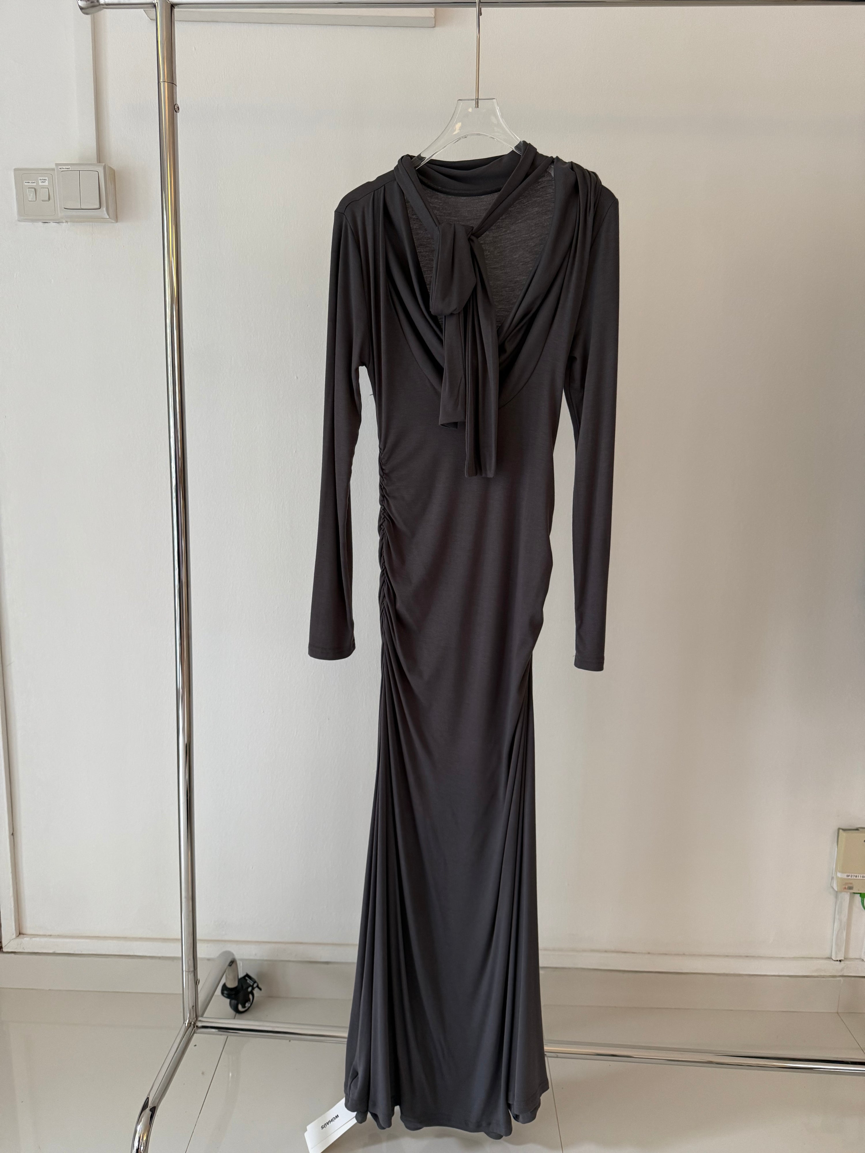 Long Heather Grey Draped Dress
