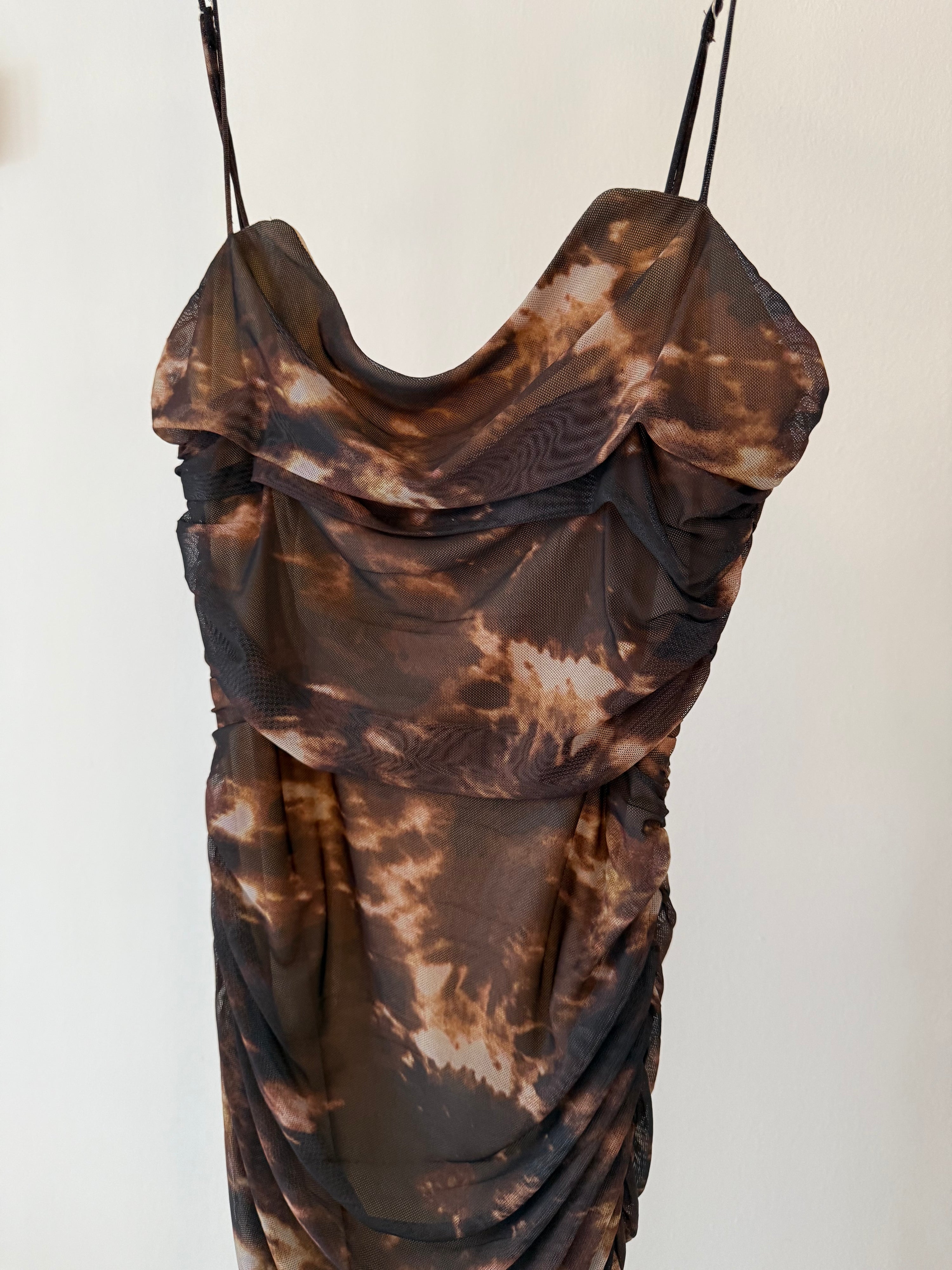 Saints & Secrets Long Ruched Brown Dress