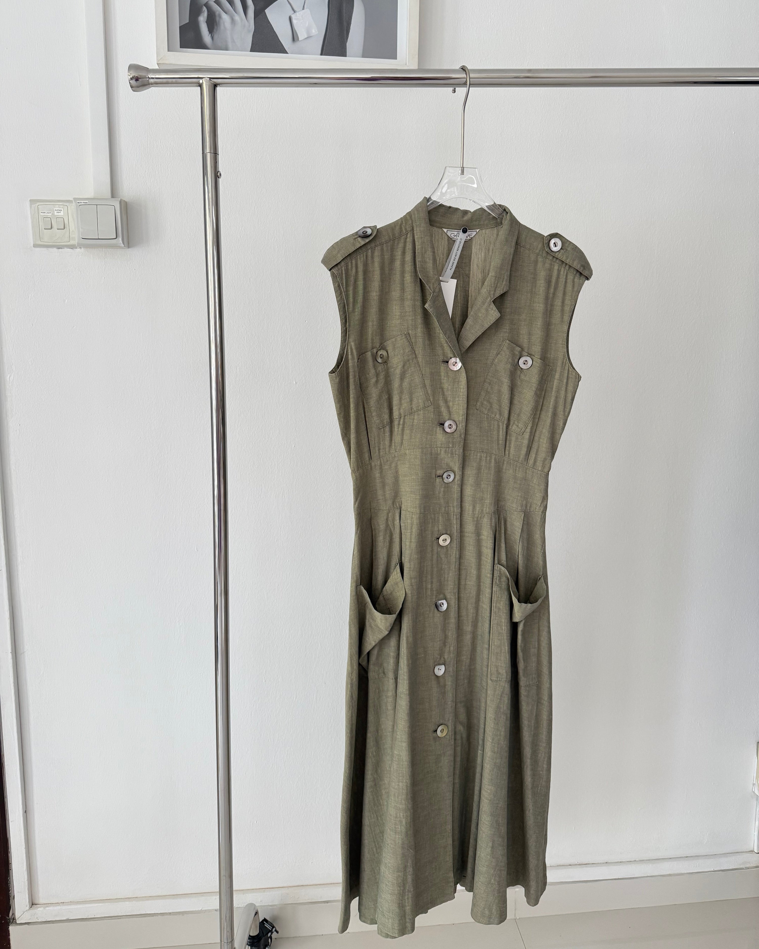 Vintage 1950s Army Green Midi Dress