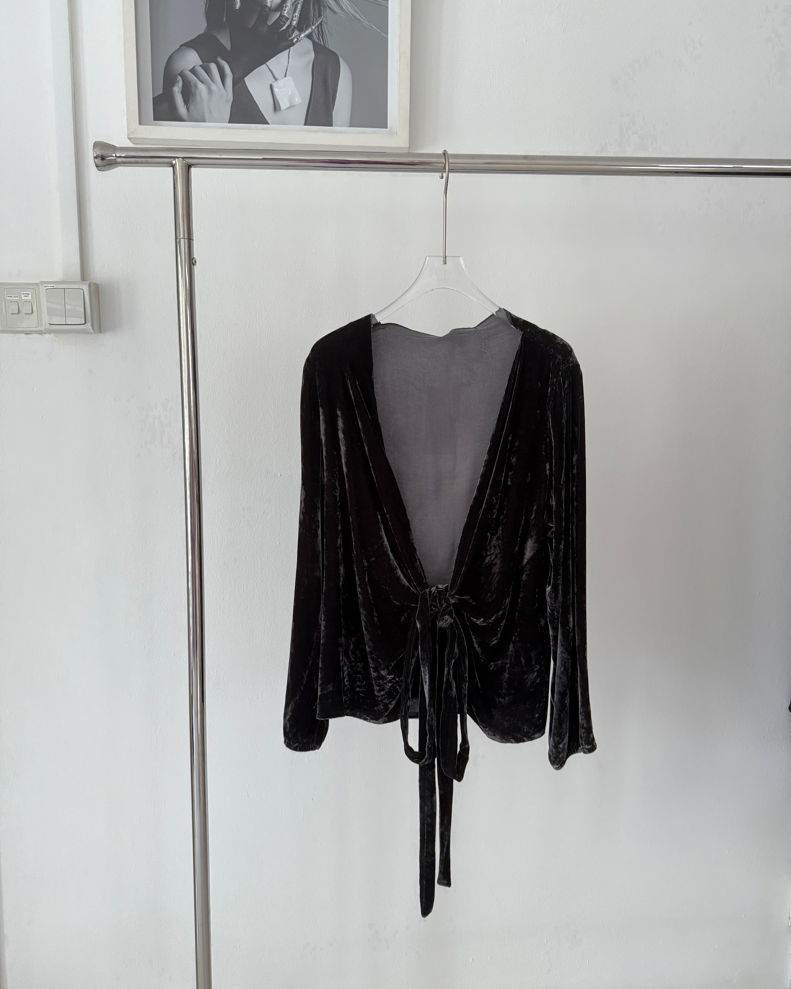 Pingpong Black Velvet Low Neck Wrap Around Top