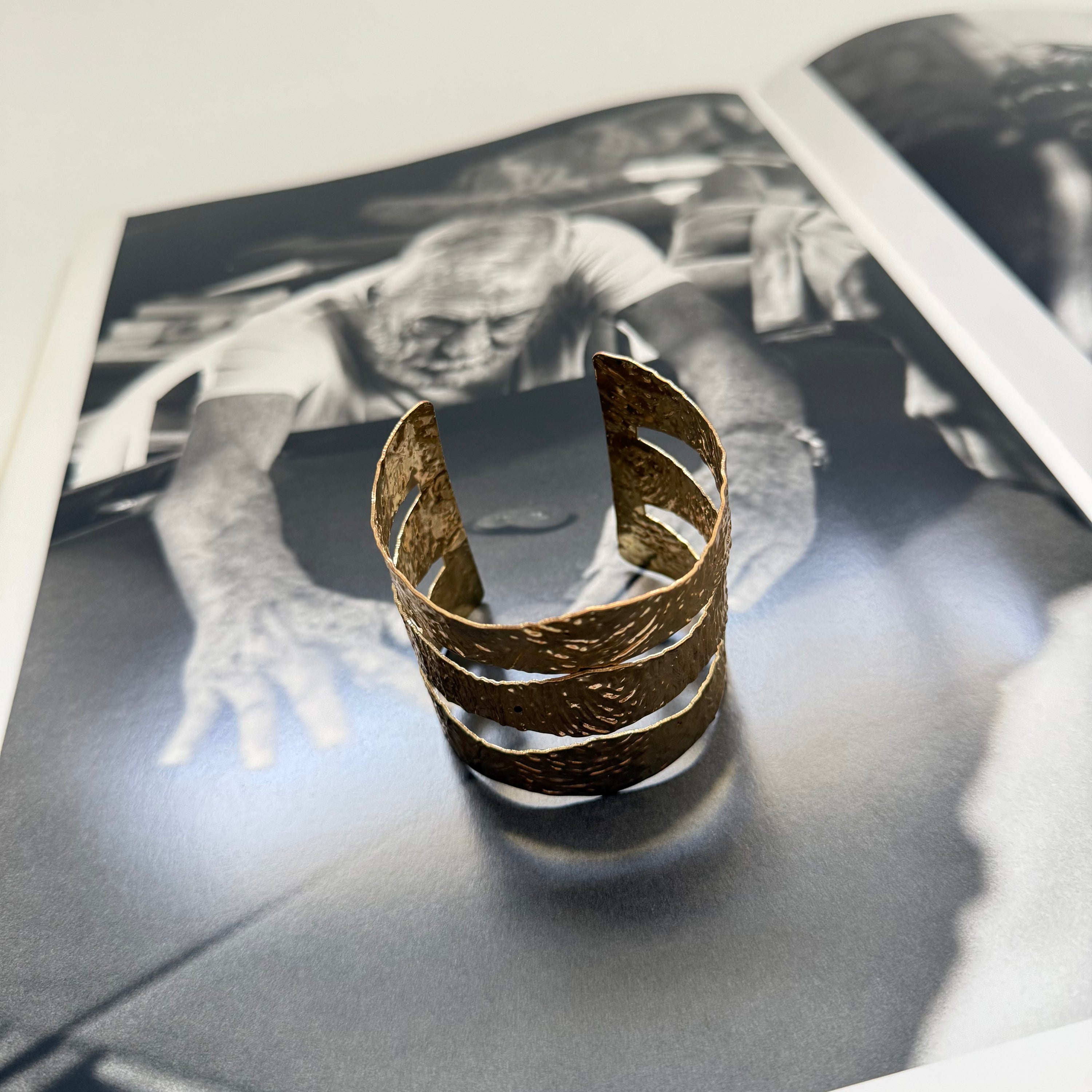 Vintage Hammered Gold Tone Wide Cuff Bracelet