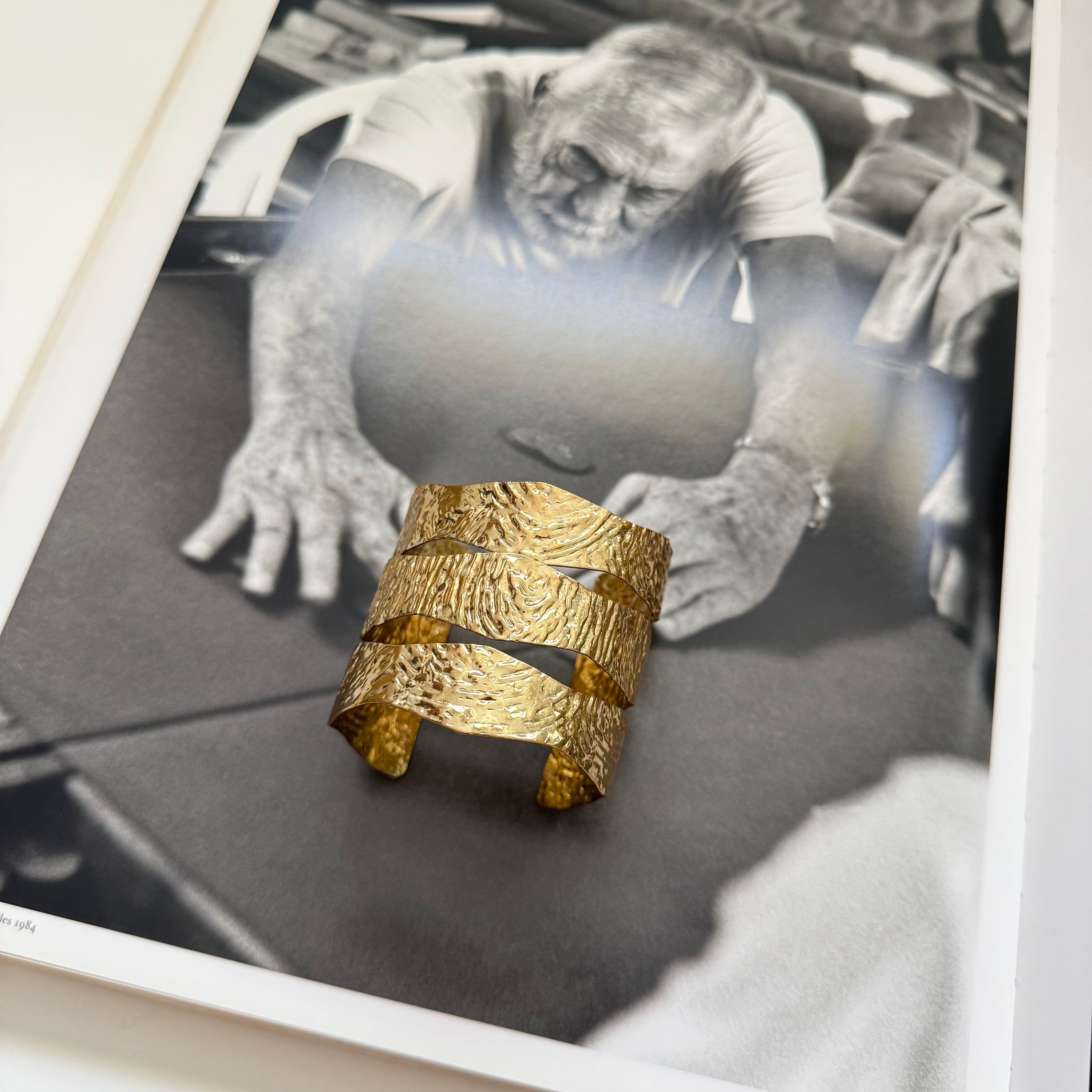 Vintage Hammered Gold Tone Wide Cuff Bracelet
