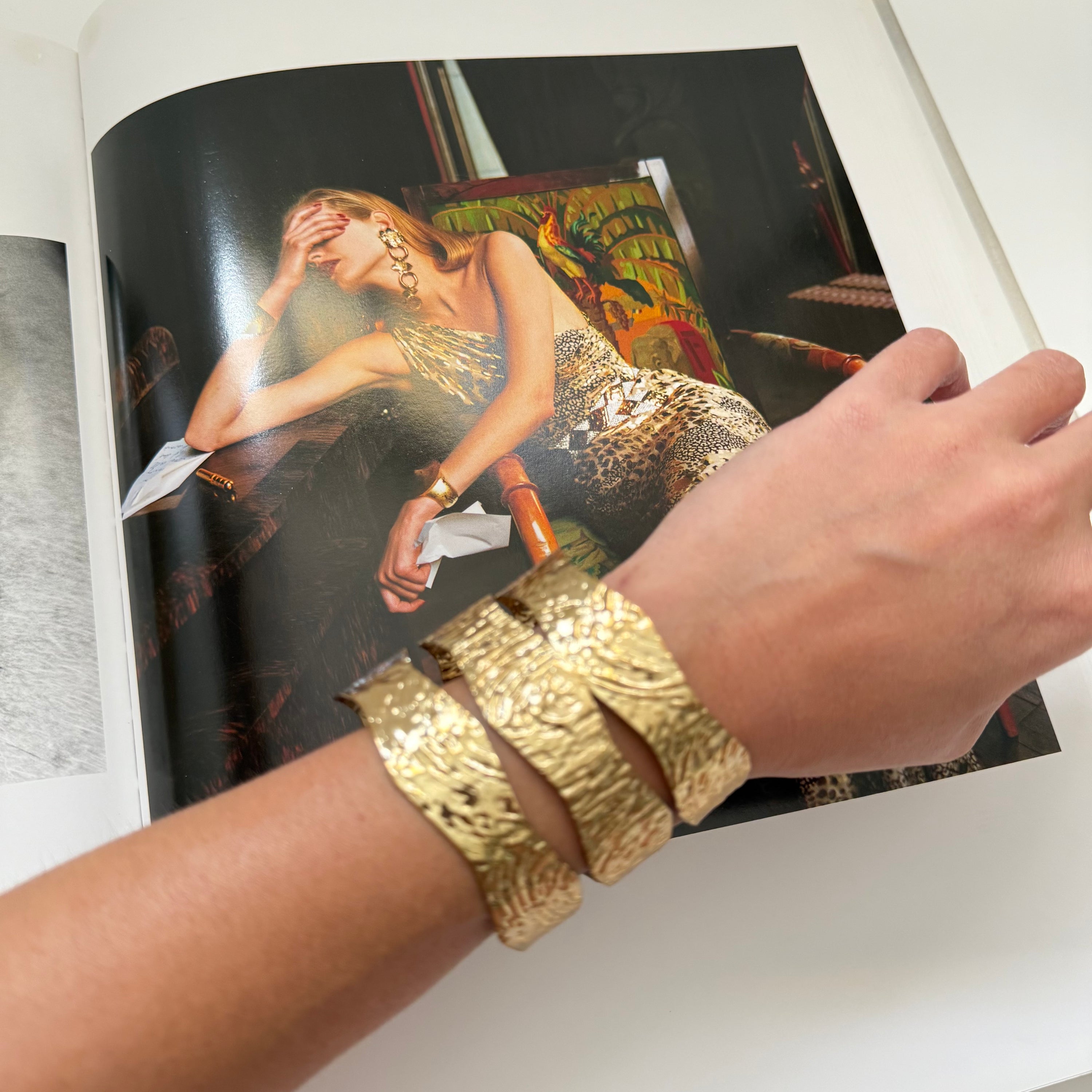 Vintage Hammered Gold Tone Wide Cuff Bracelet