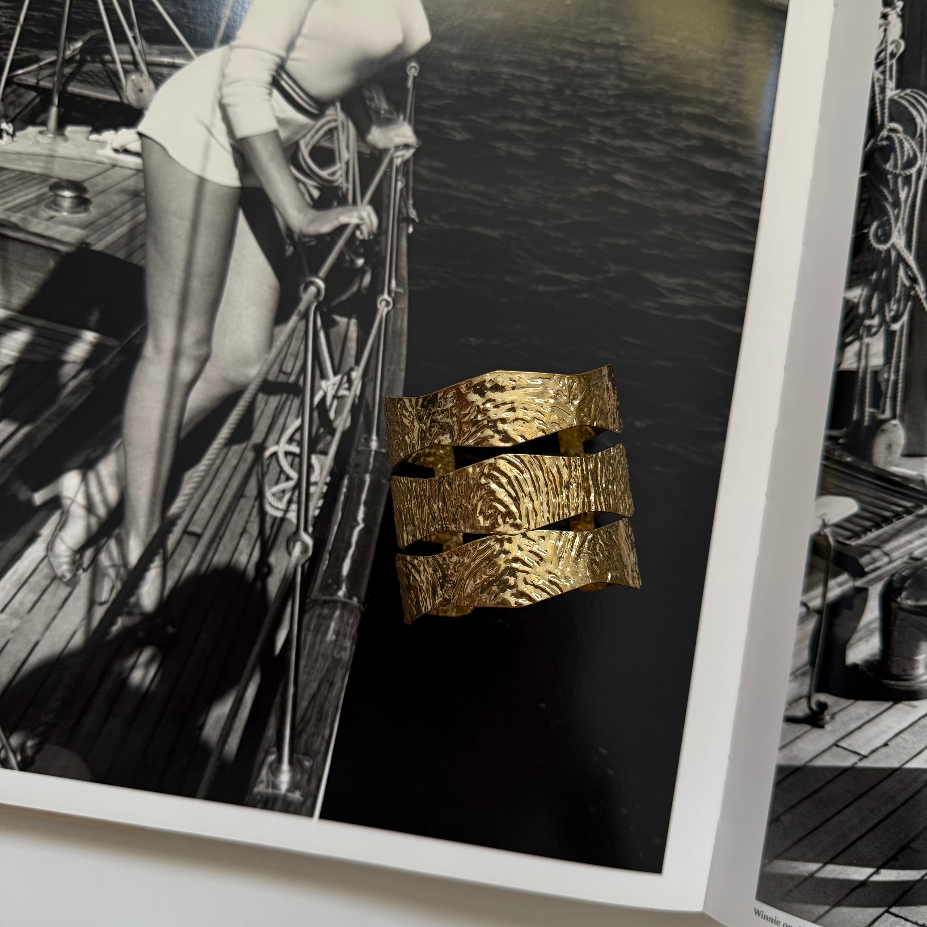 Vintage Hammered Gold Tone Wide Cuff Bracelet