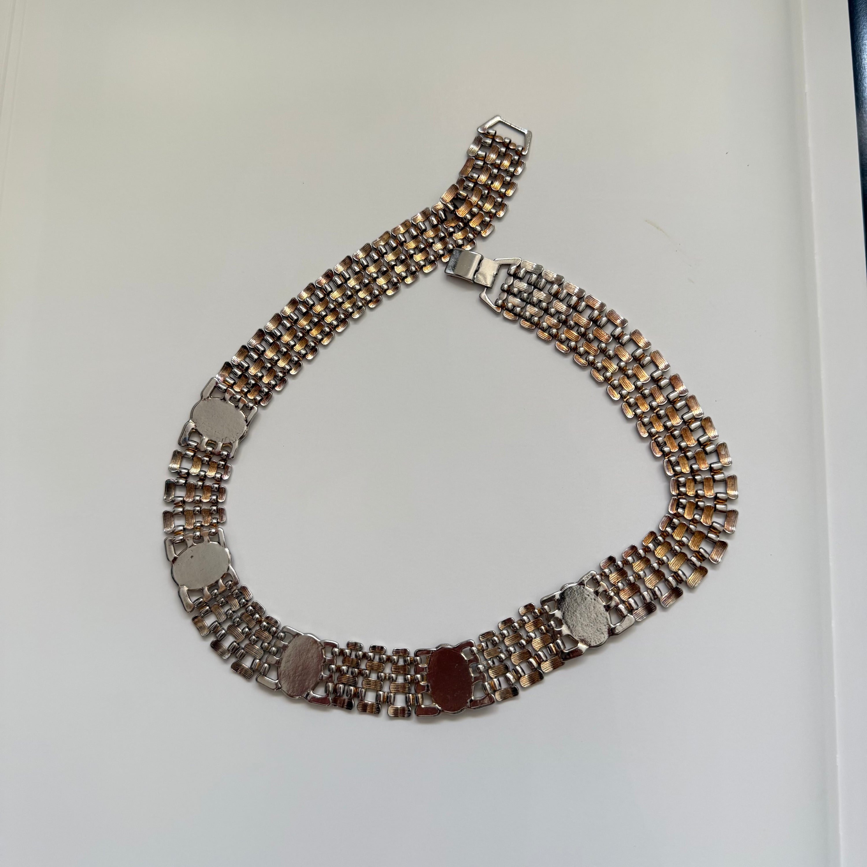 Vintage 1980s Silver Brick Chain With Black Oval Enamels Necklace