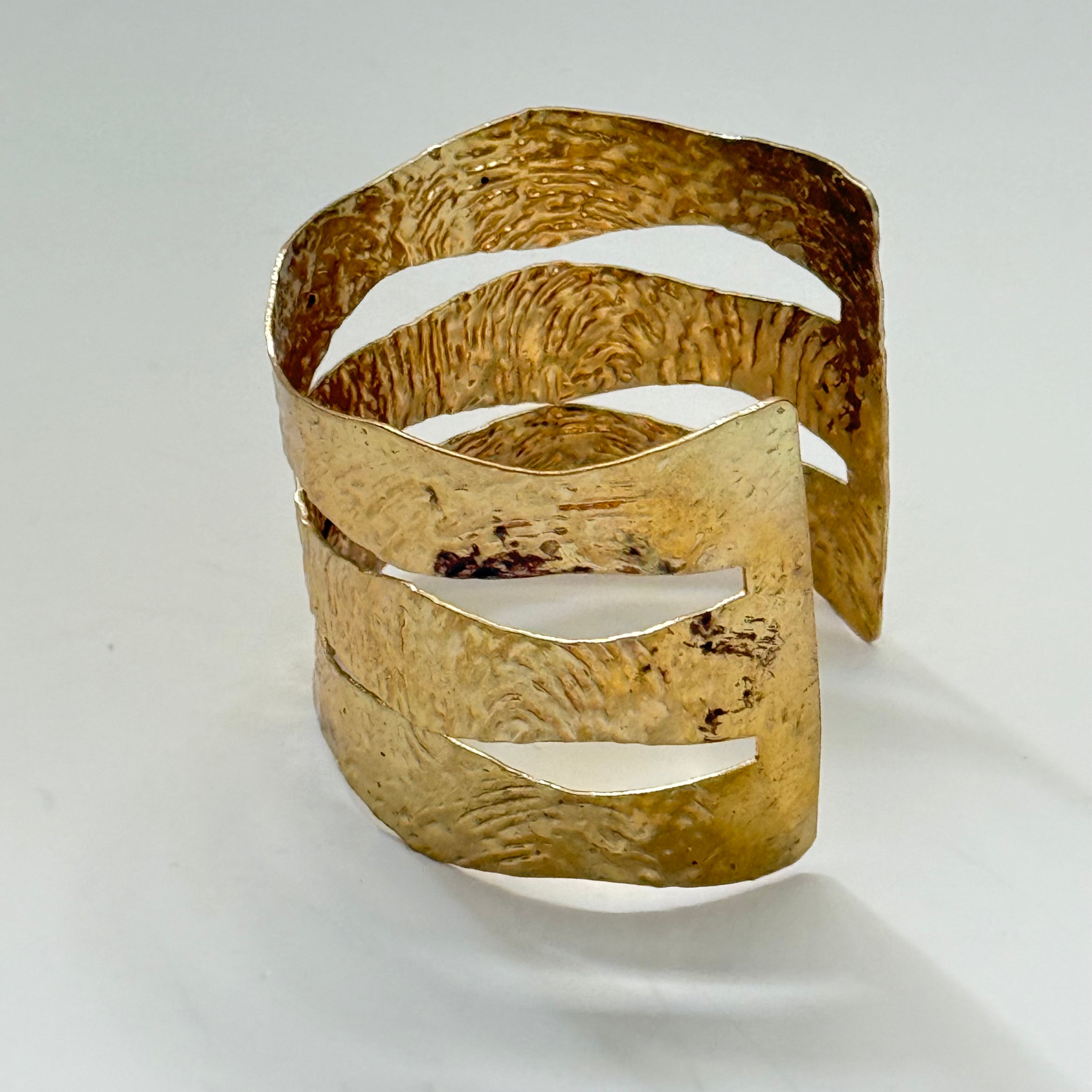 Vintage Hammered Gold Tone Wide Cuff Bracelet