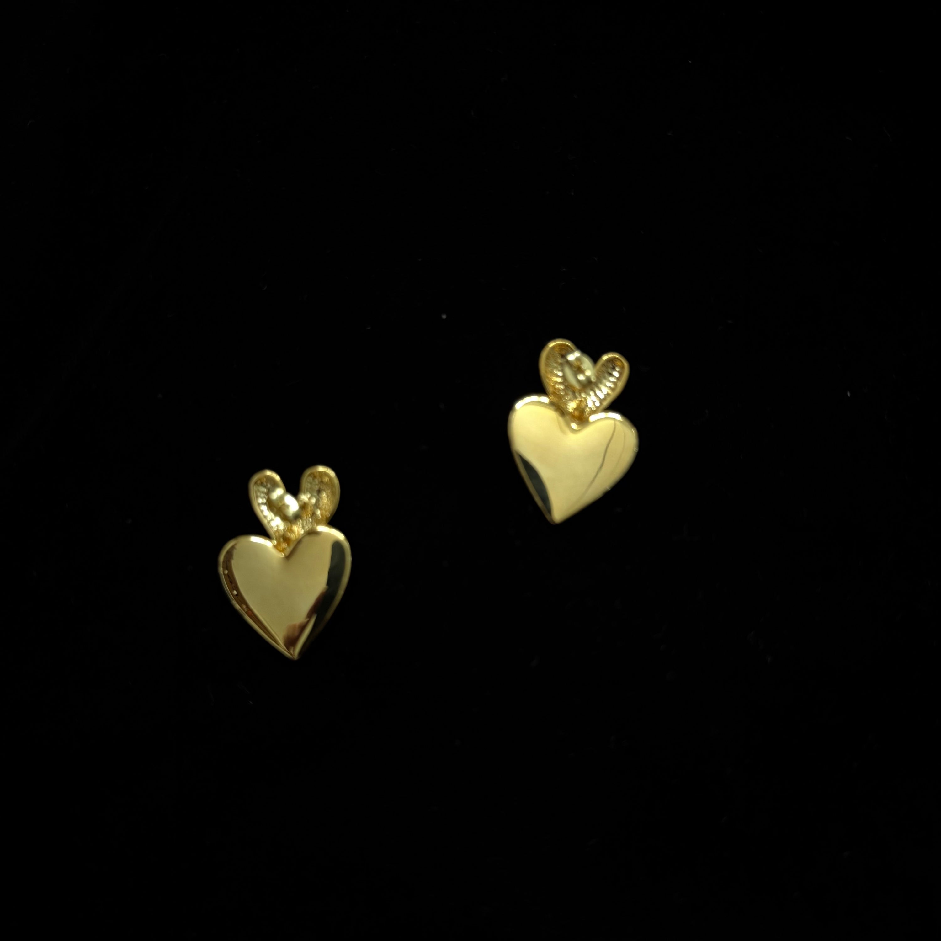 Gold Tone Heart and Red Enamel Dangling Heart Earrings