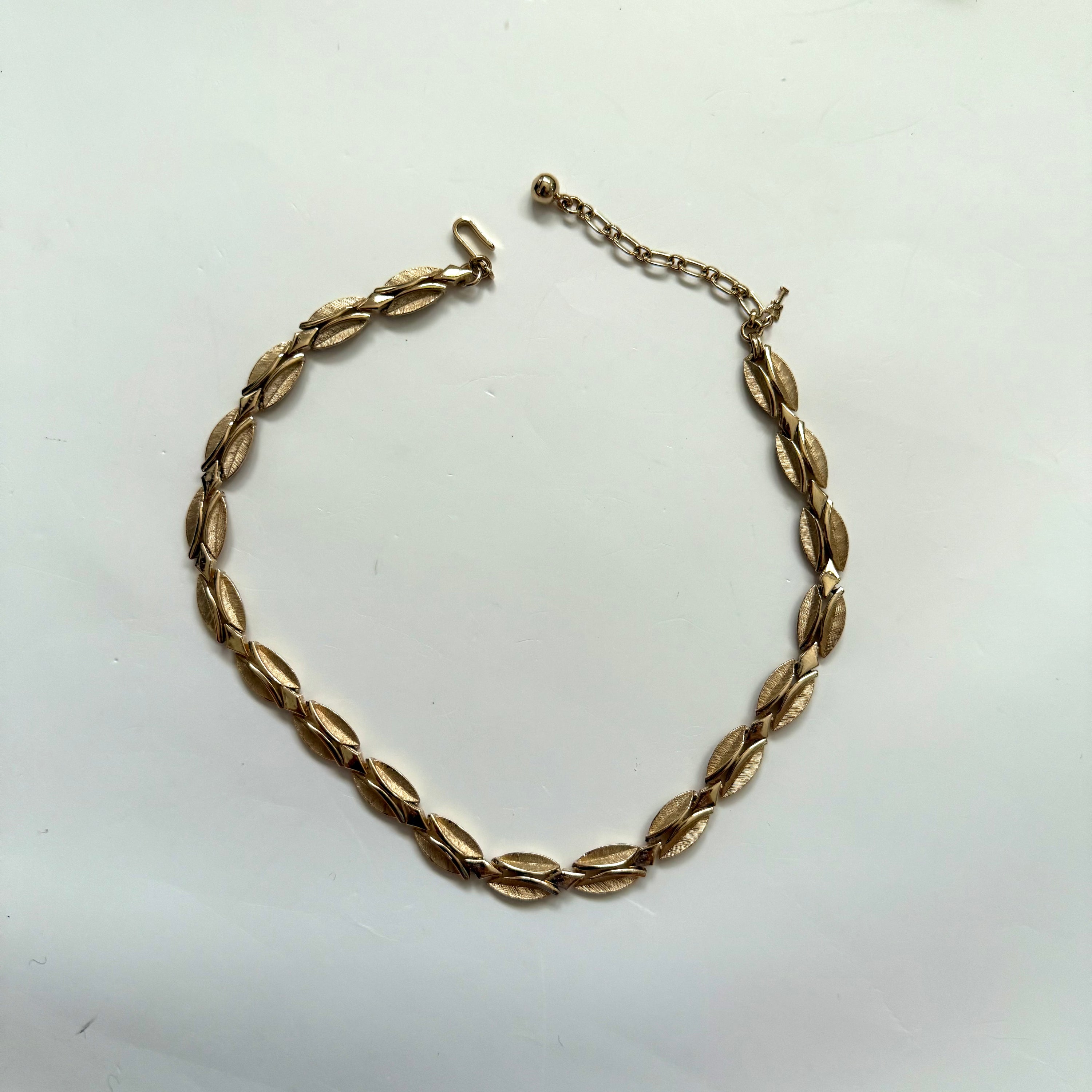 Vintage Trifari Gold Matte Leaf Link Chain Necklace