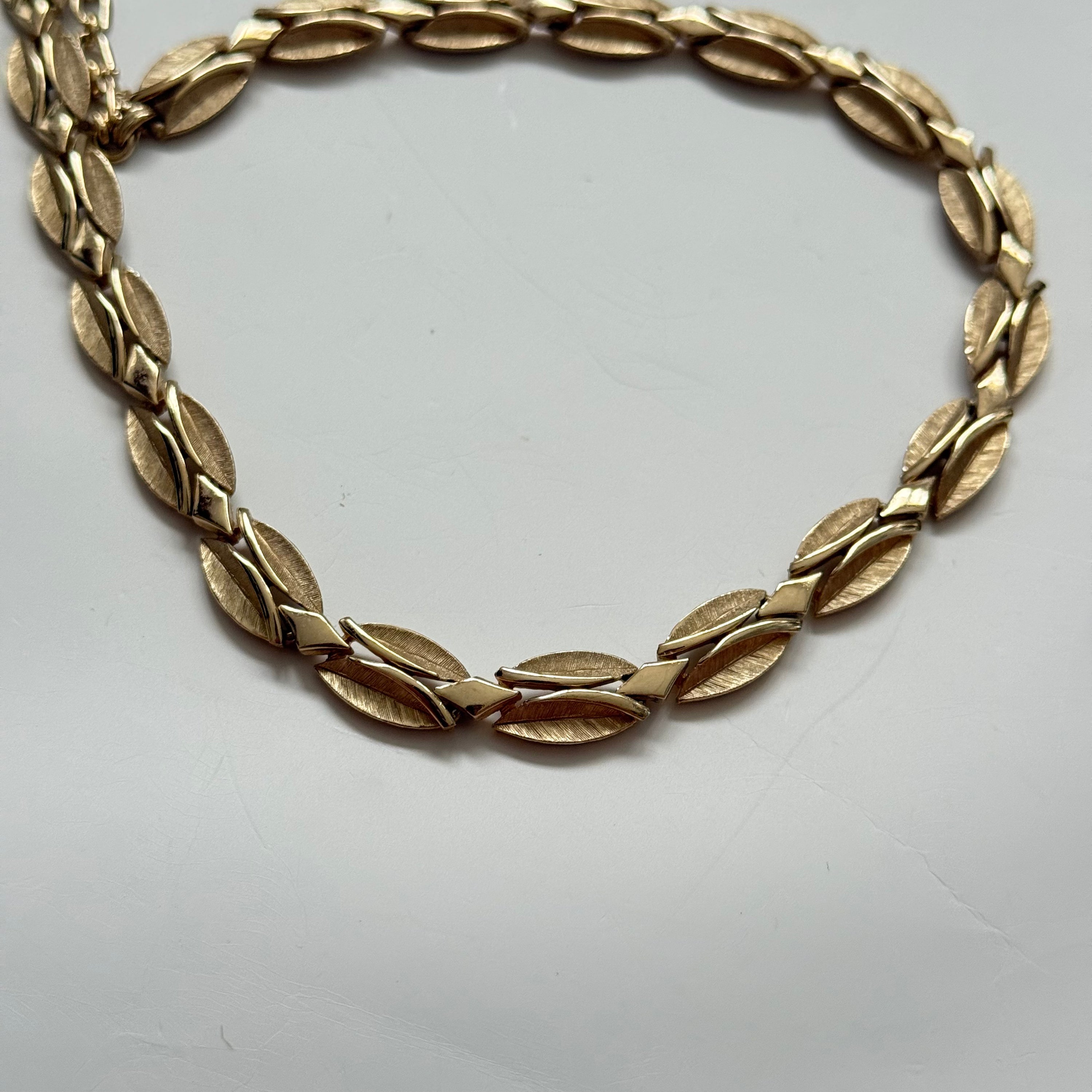 Vintage Trifari Gold Matte Leaf Link Chain Necklace