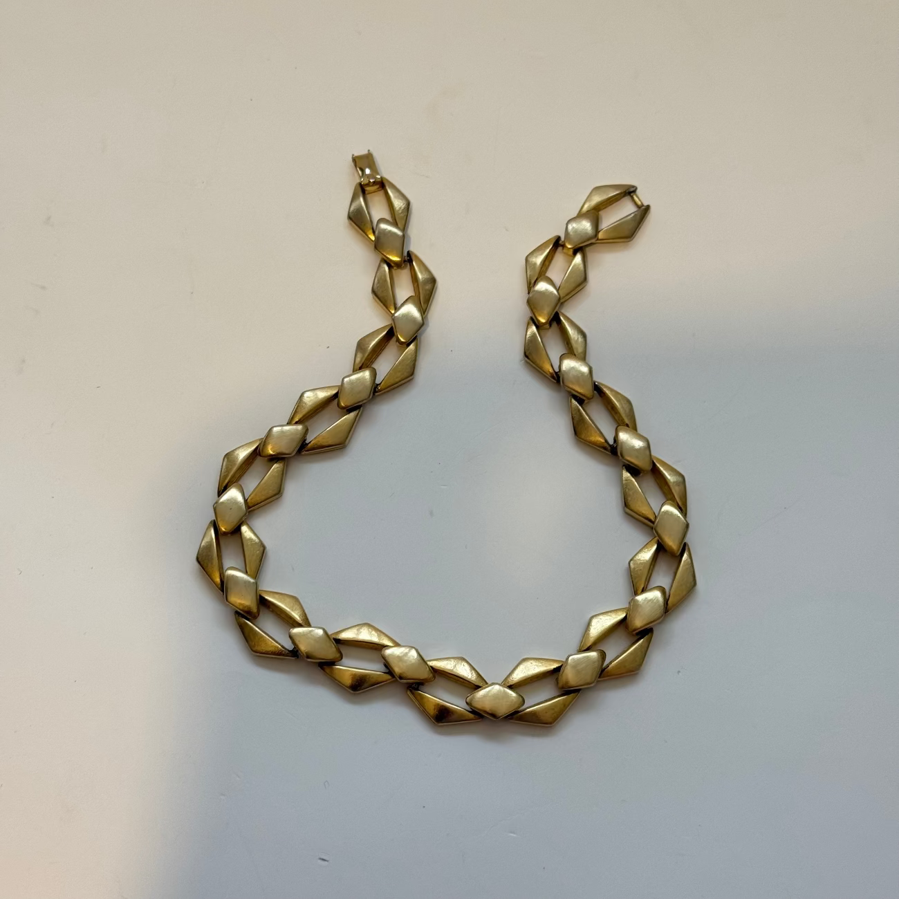 Vintage 1980s Diamond Link Matte Gold-toned Choker Necklace