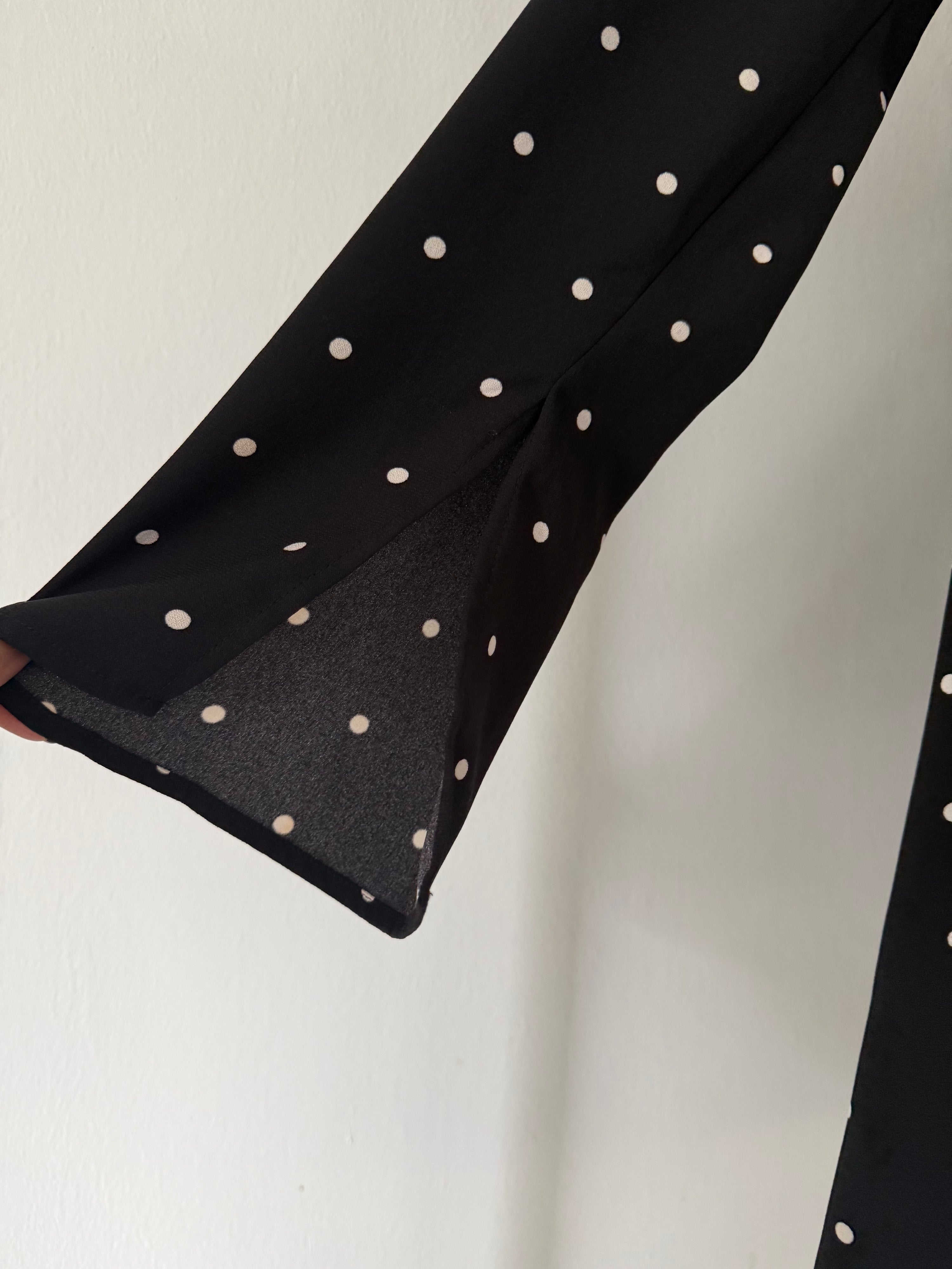 Black Midi Polkadot Ruffled Turtleneck Dress