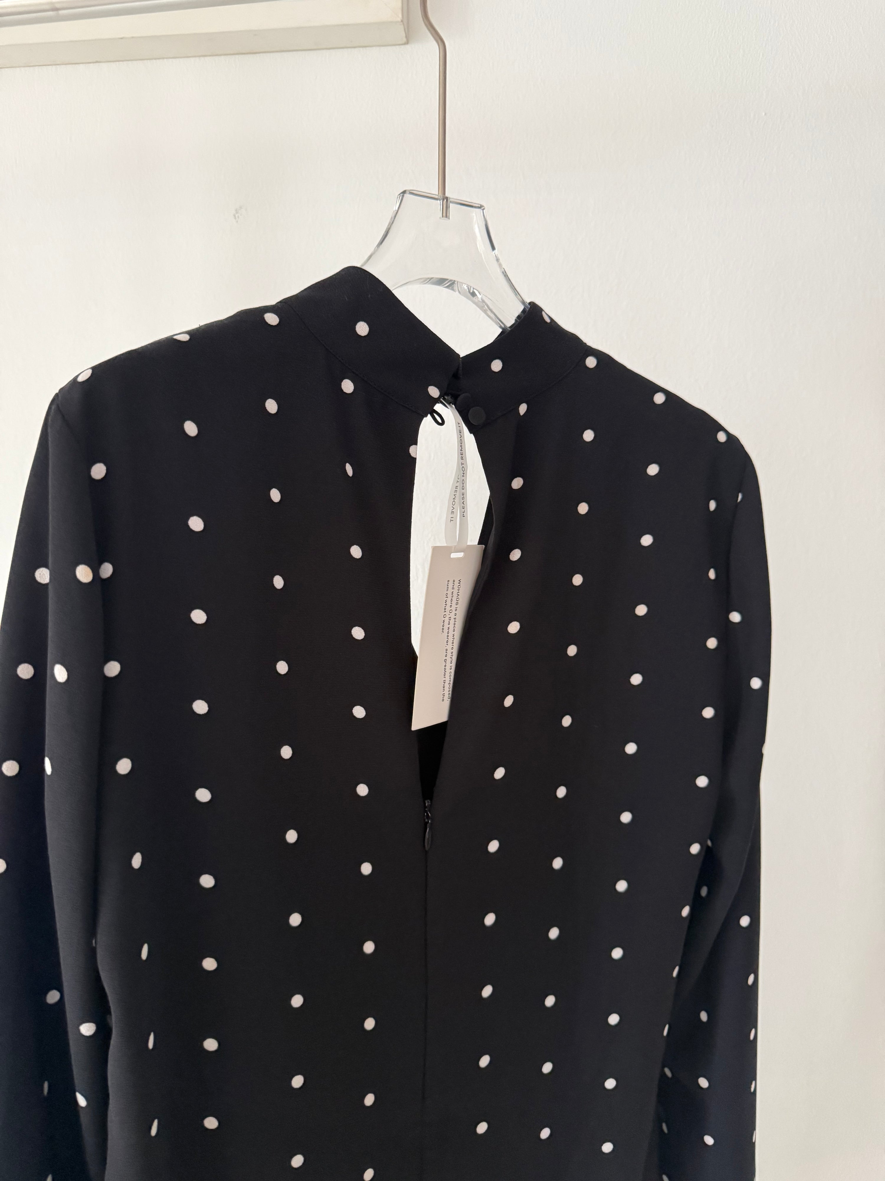 Black Midi Polkadot Ruffled Turtleneck Dress