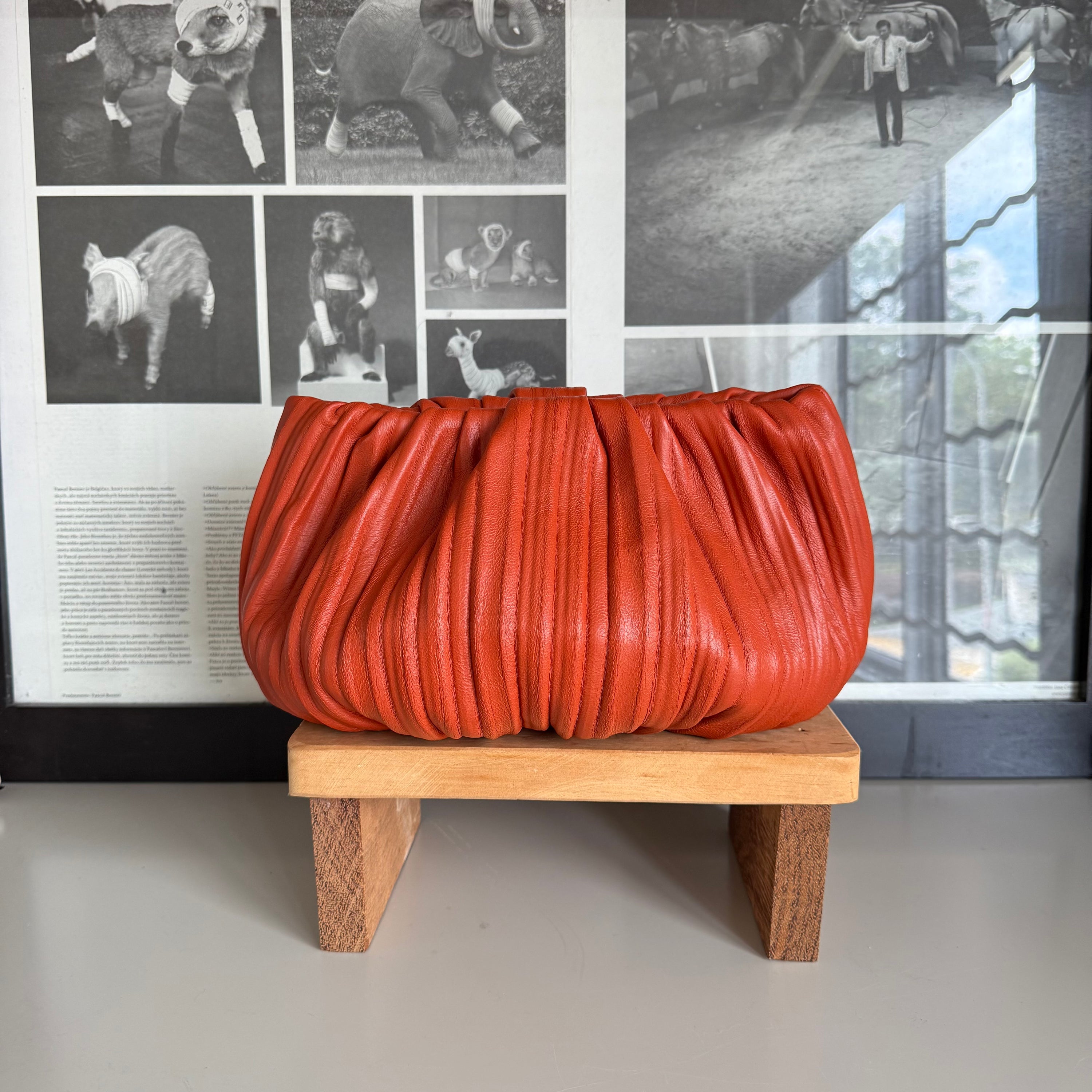 Bubble 12 Pleated Tawny Clutch