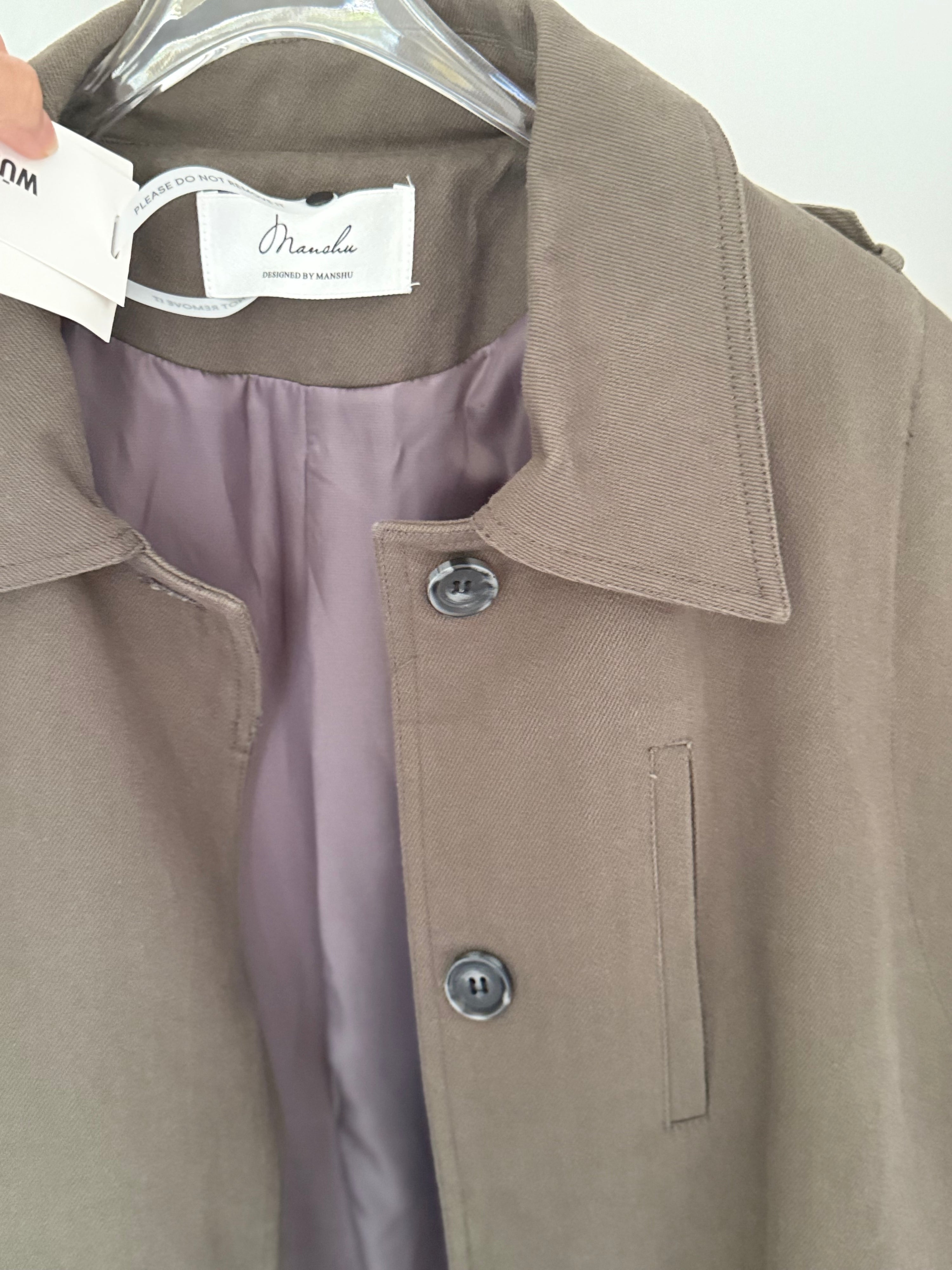 Manshu Taupe Utilitarian Trench Coat