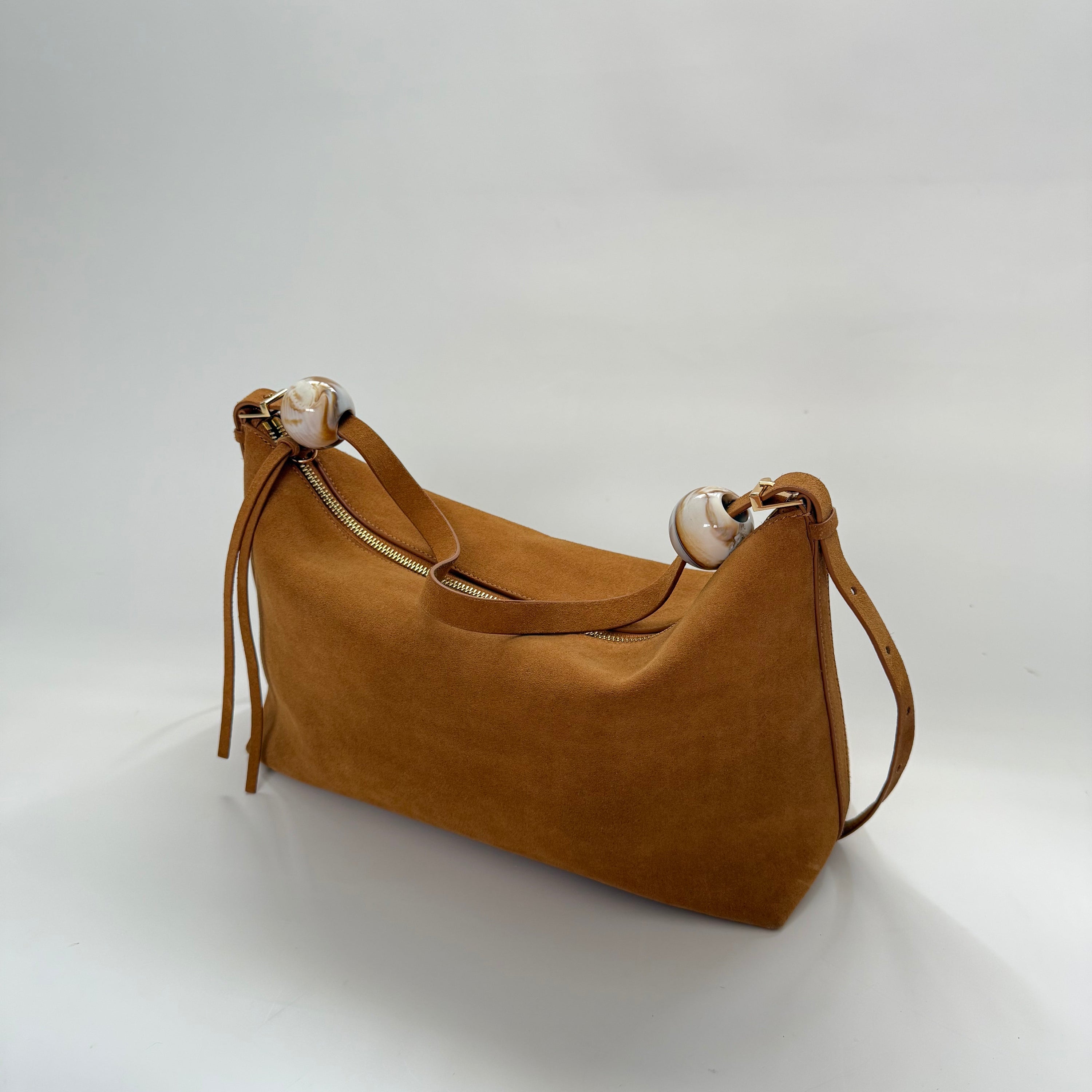 Dune Caramel Suede Shoulder Bag with Marbled Bead