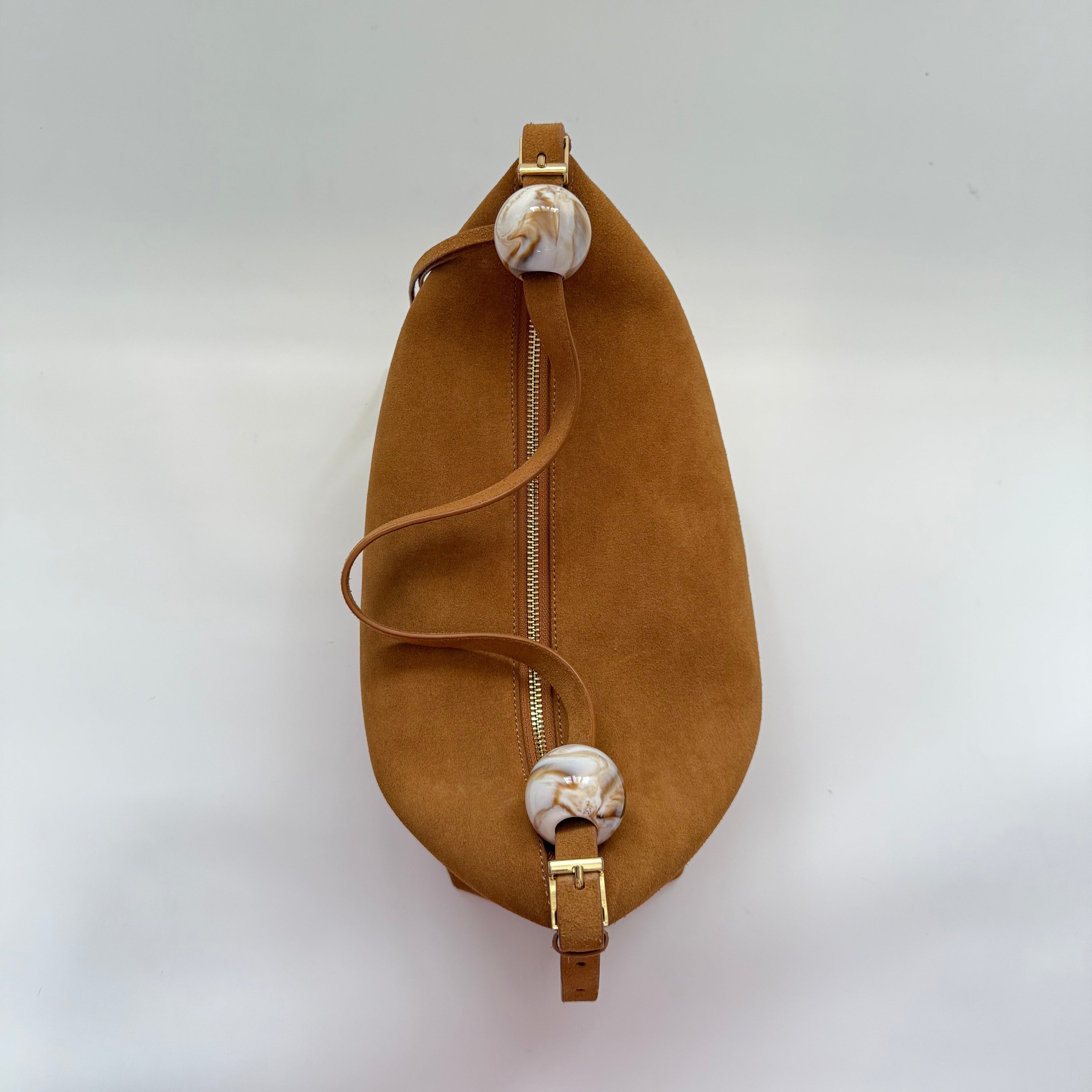 Dune Caramel Suede Shoulder Bag with Marbled Bead