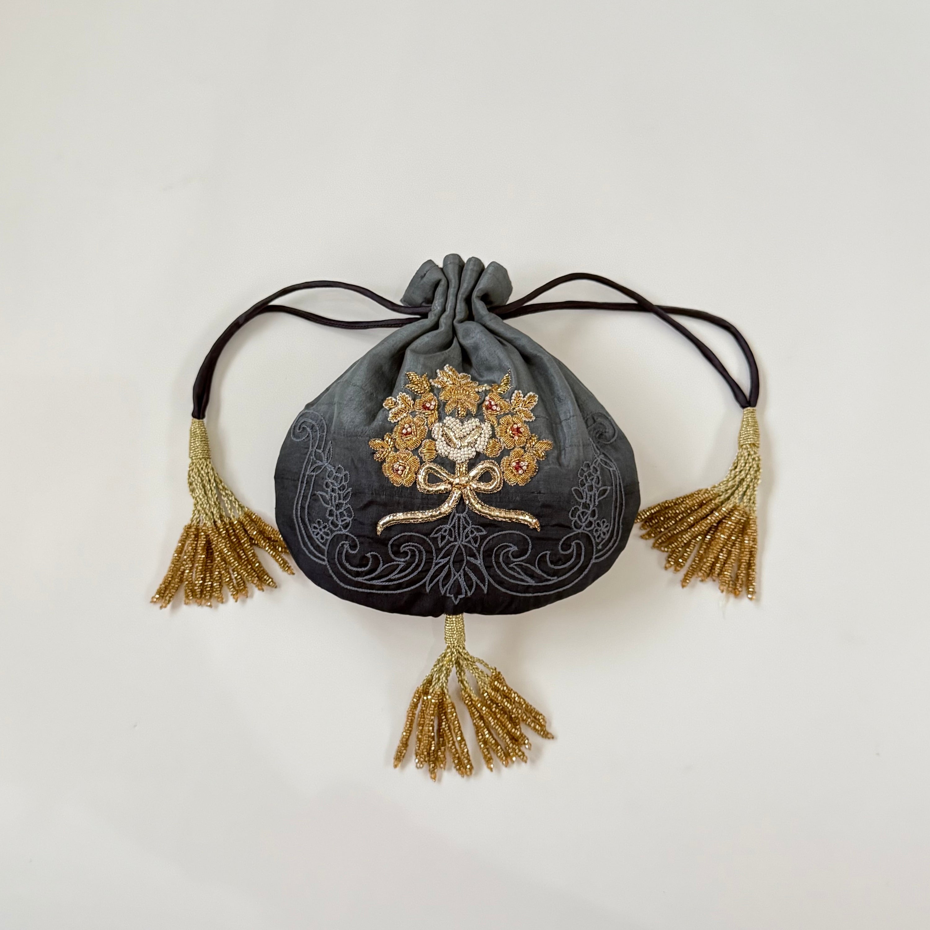 LOVETOBAG Handbeaded Silk Potli Bag in Blue