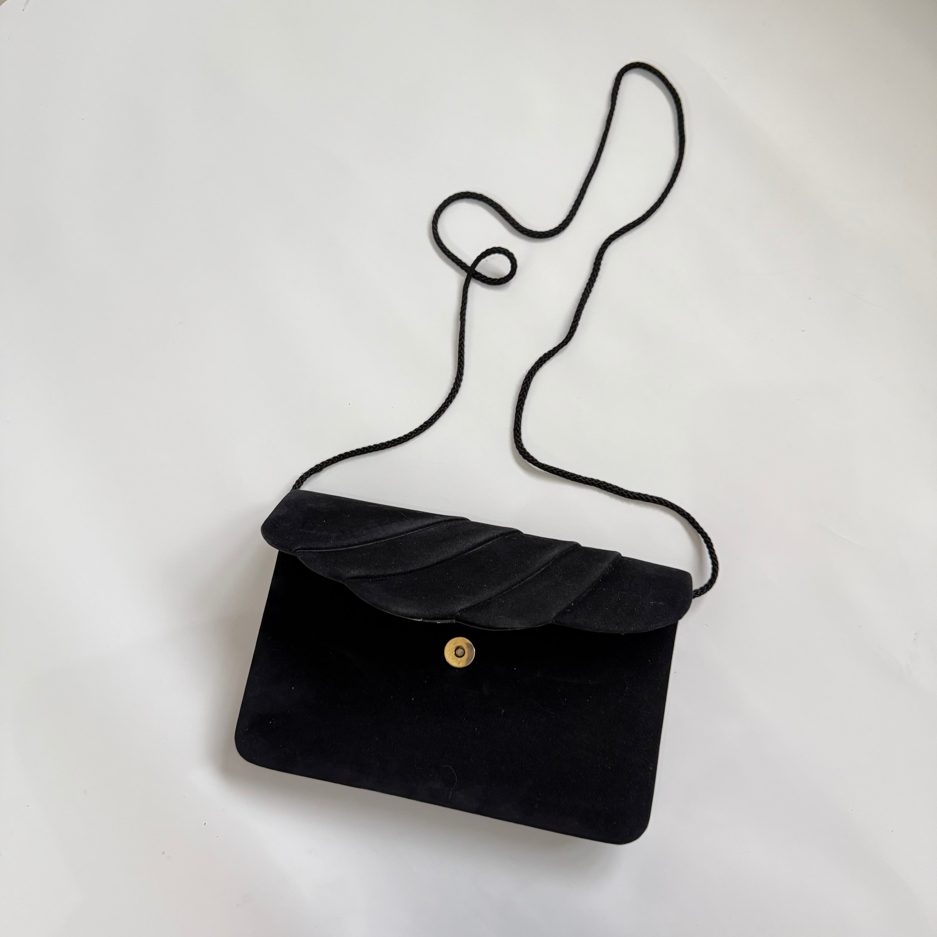 Vintage Black Suede Scallop Evening Box Purse