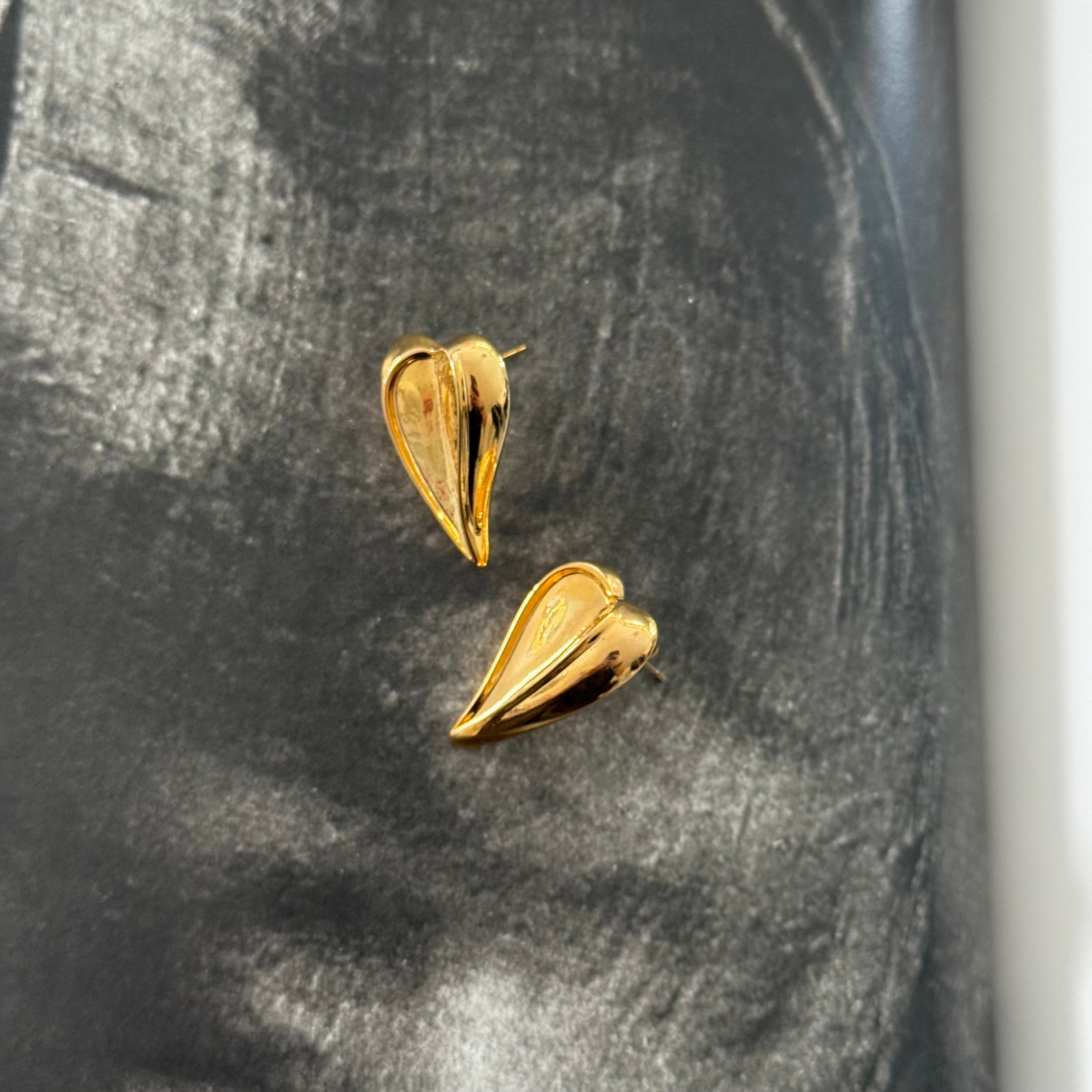 Gold toned Leaf Heart Shape Pierced Earrings