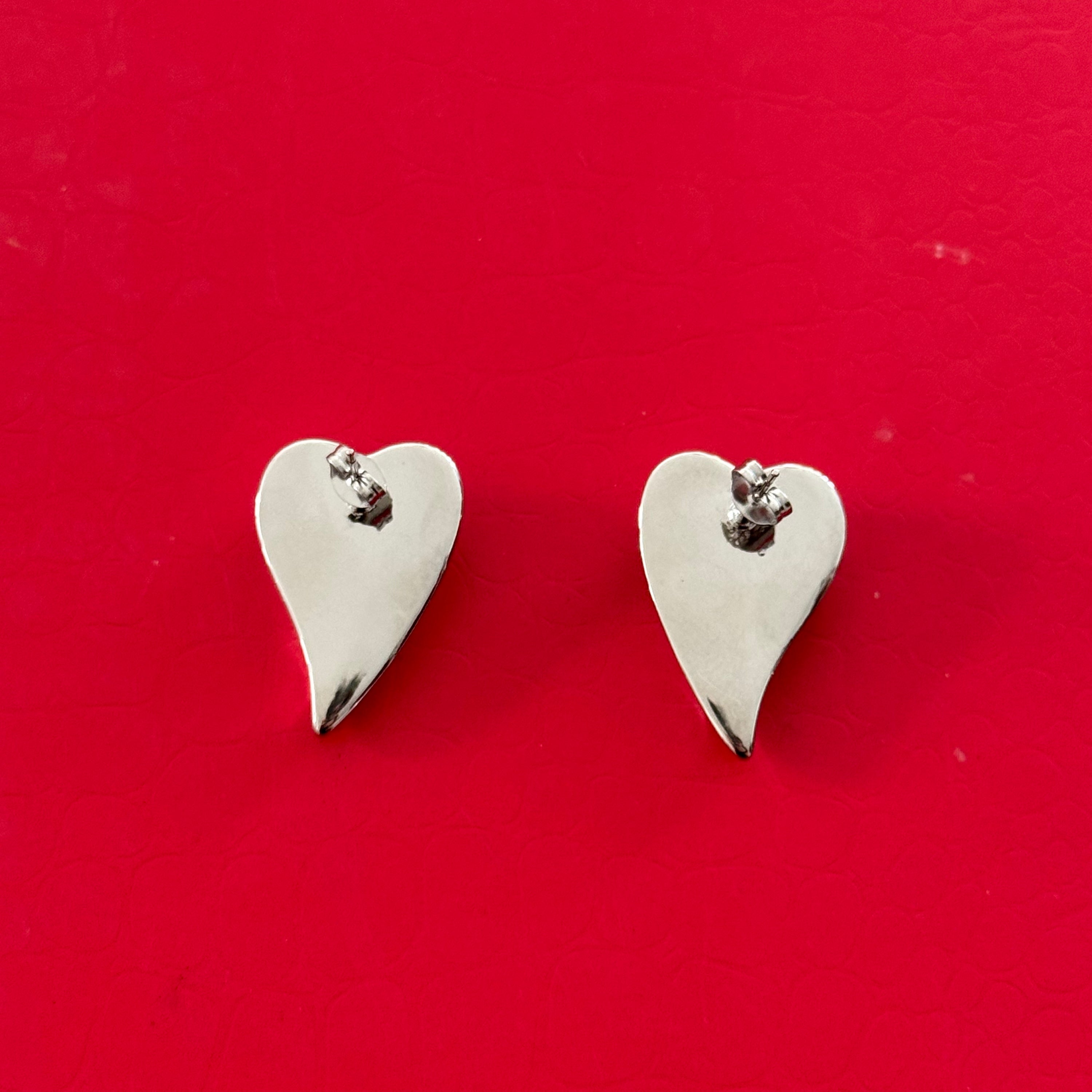 Silver Chunky Small Leaf Heart Shape Pierced Earrings