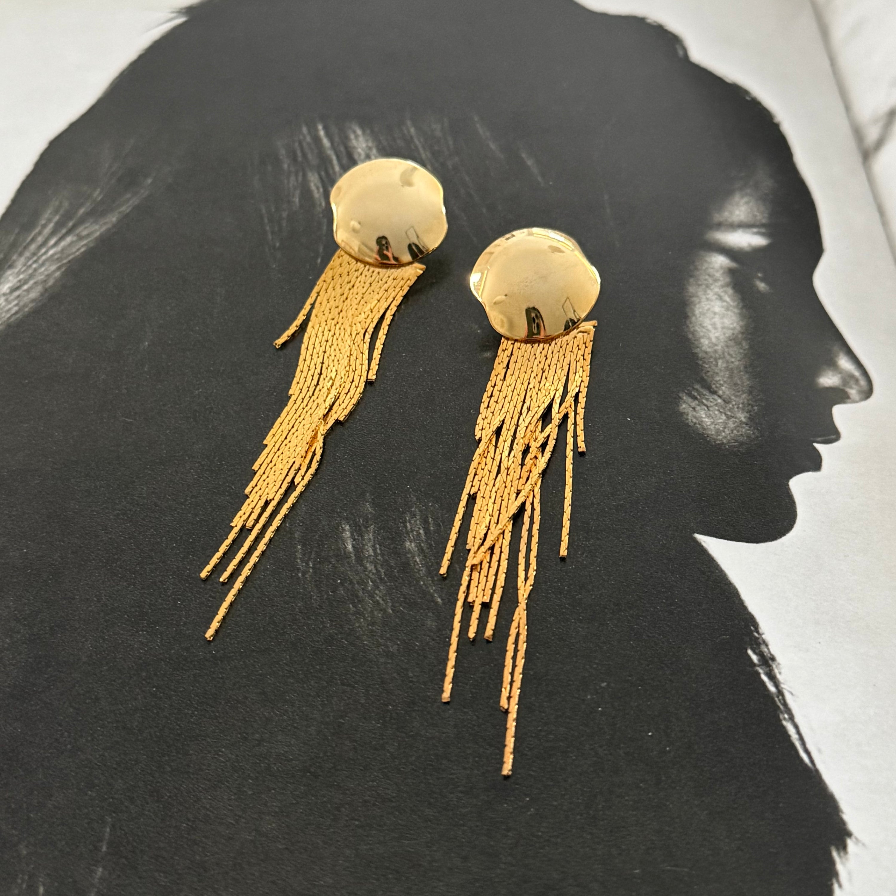Gold-toned Dangling Disco Tassel Pierced Earrings