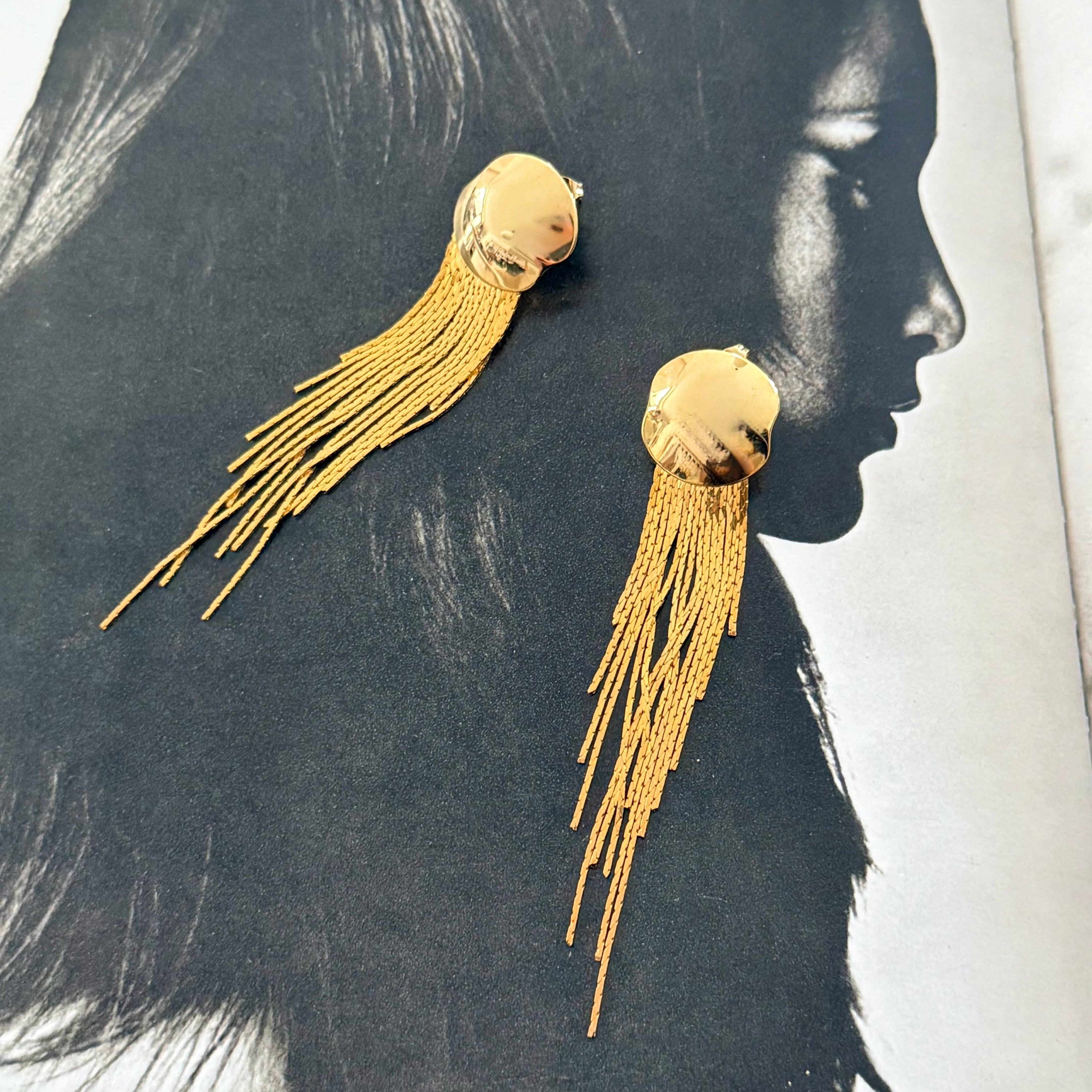 Gold-toned Dangling Disco Tassel Pierced Earrings