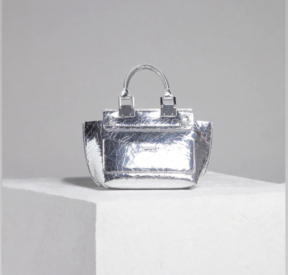 Le Bon 14 Silver Mirror Lightweight Leather Top Handle Bag