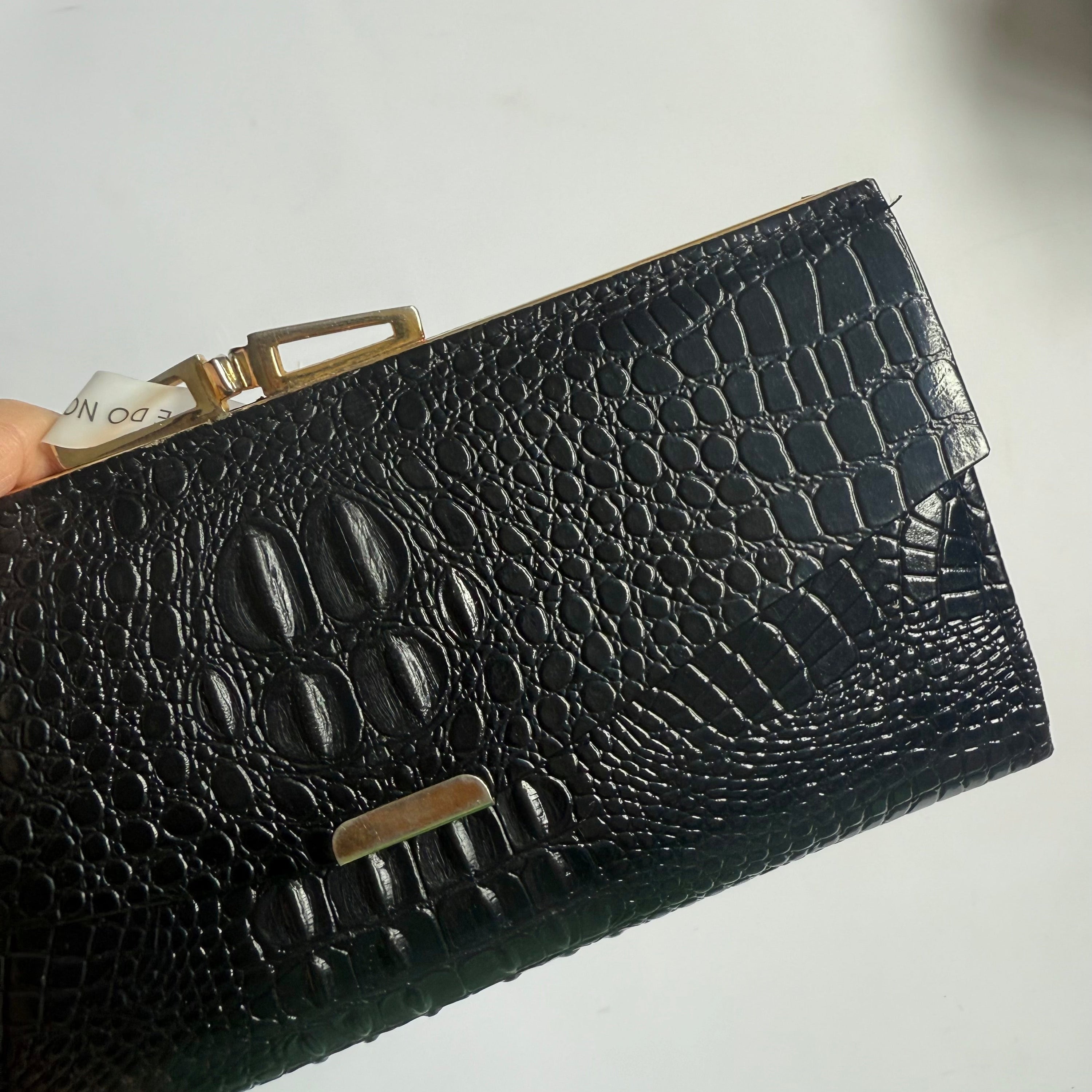 Vintage Embossed Black Wallet with Unique lock clasp