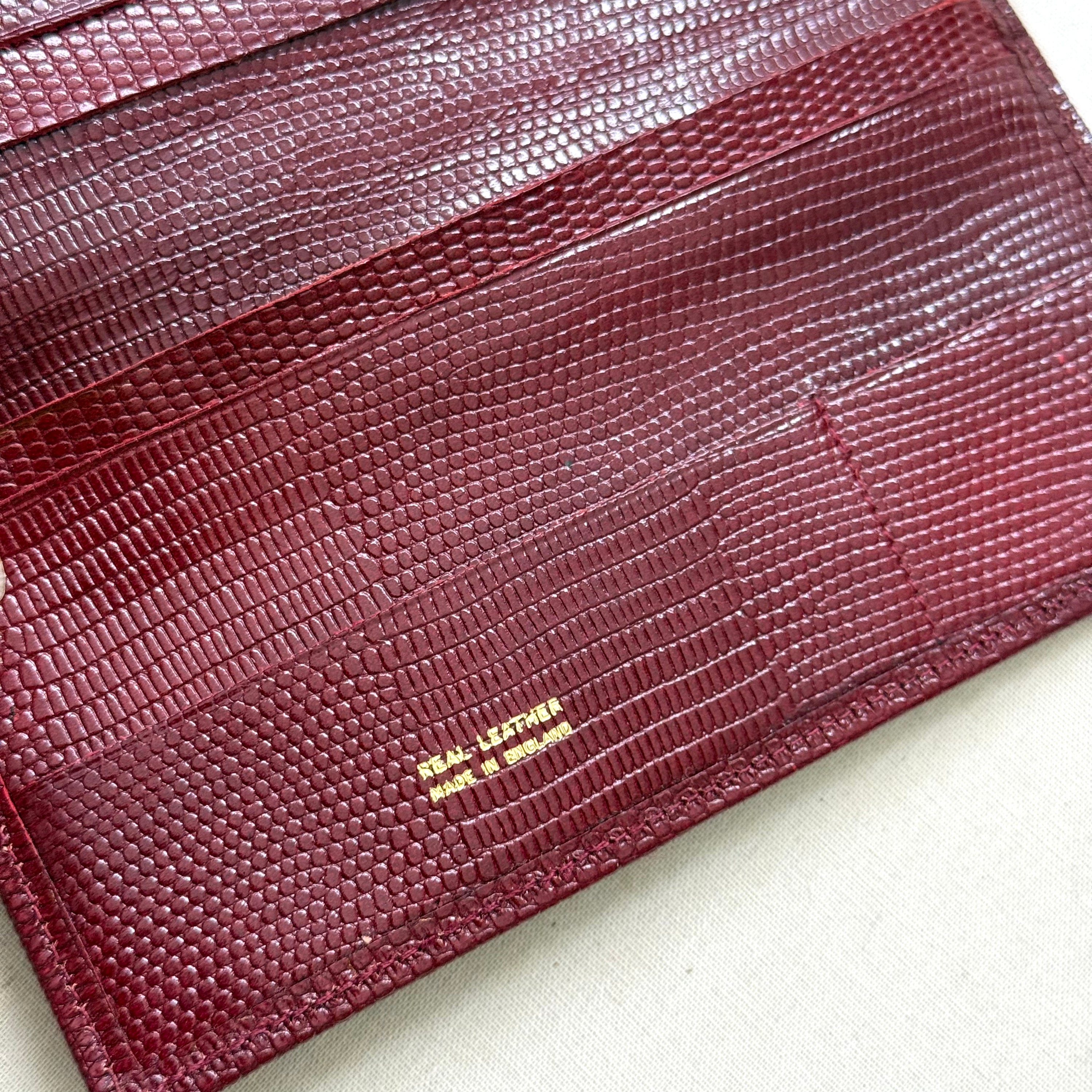Vintage Burgundy Lizard Exotic Leather Bifold Long Wallet