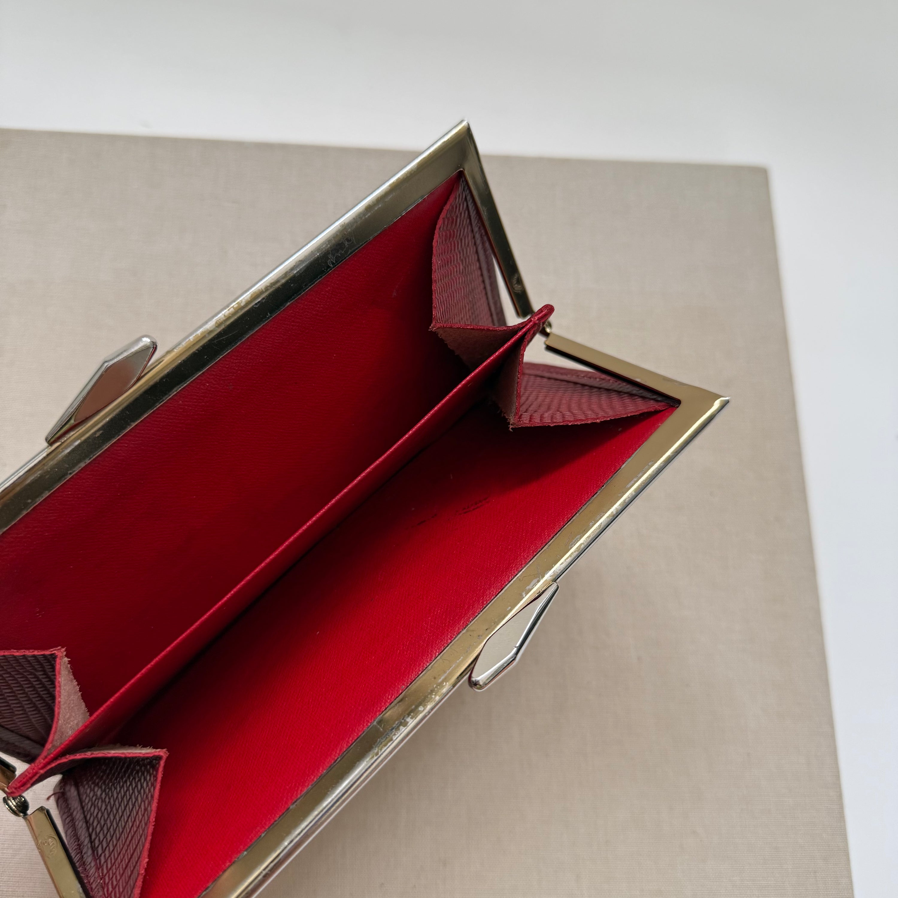 Vintage Burgundy Lizard Exotic Leather Bifold Long Wallet