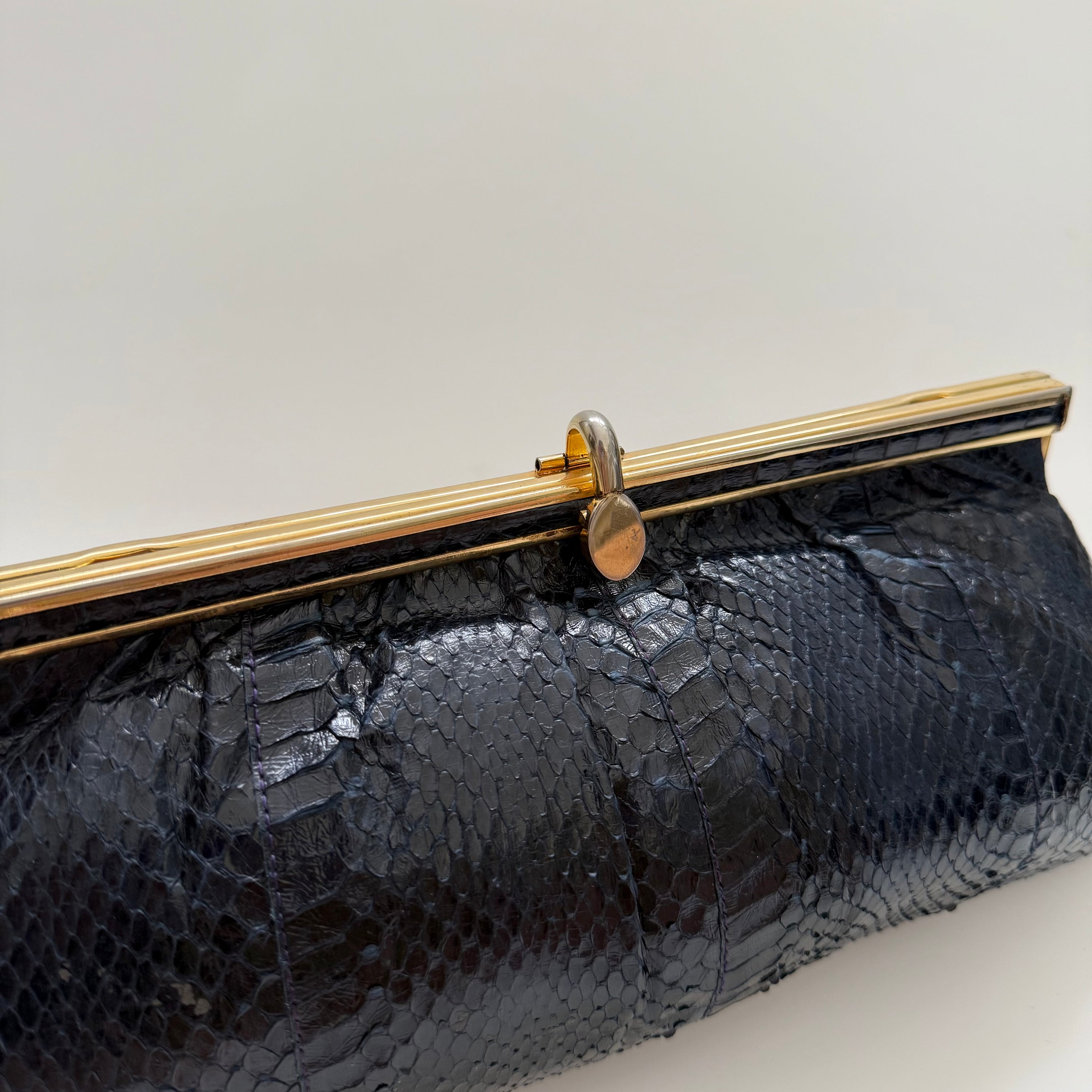 Vintage 1970s Rones French Navy Exotic Leather Purse