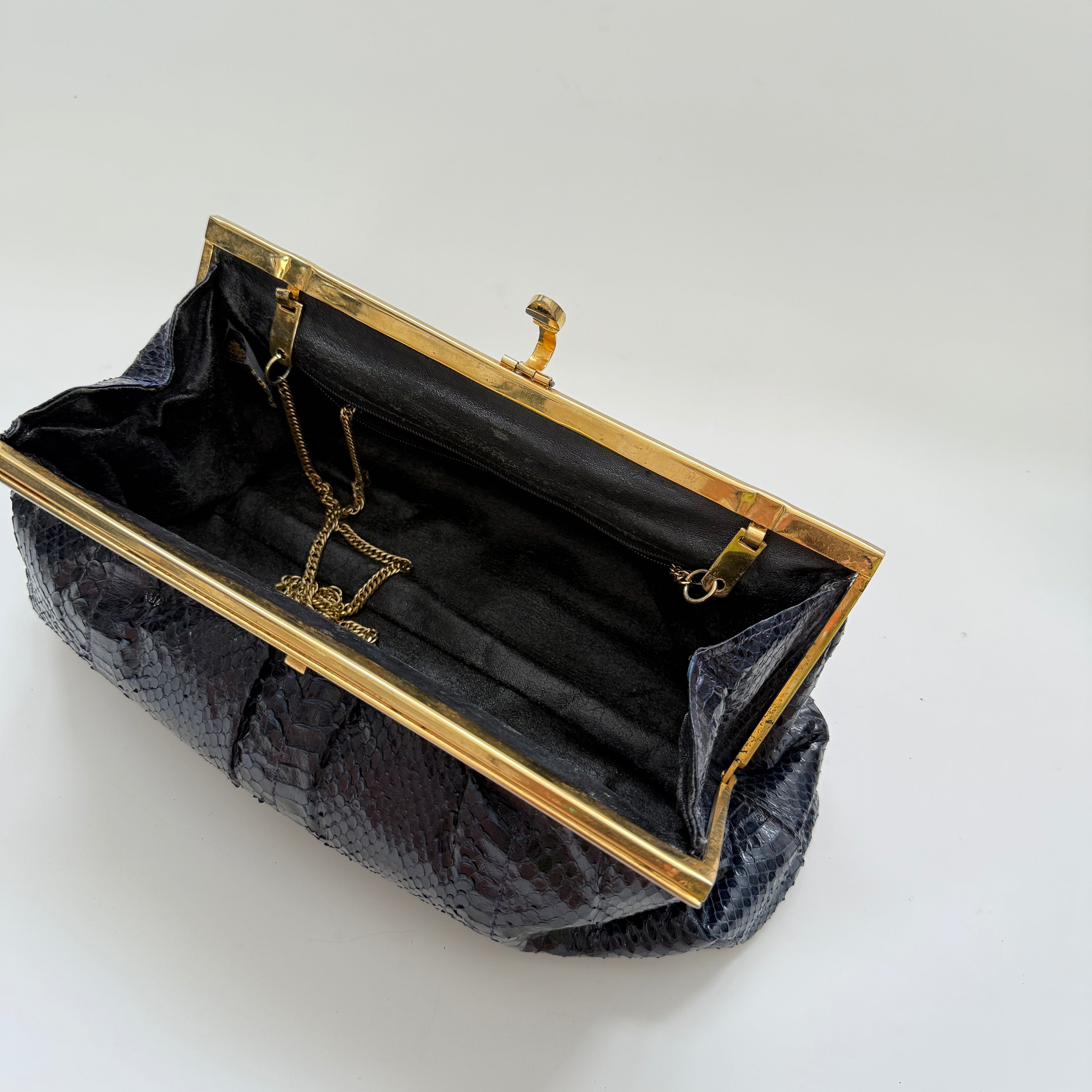 Vintage 1970s Rones French Navy Exotic Leather Purse