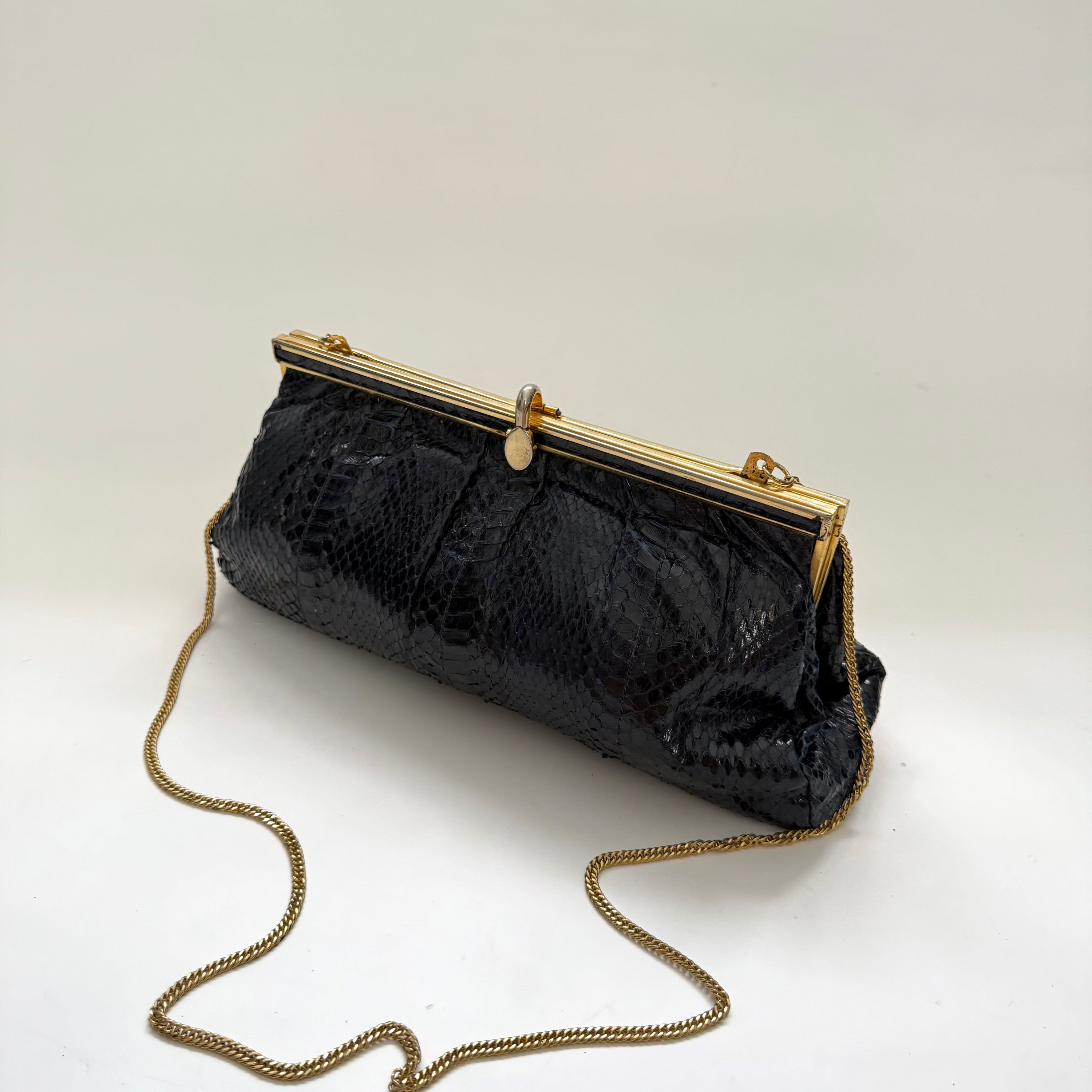 Vintage 1970s Rones French Navy Exotic Leather Purse