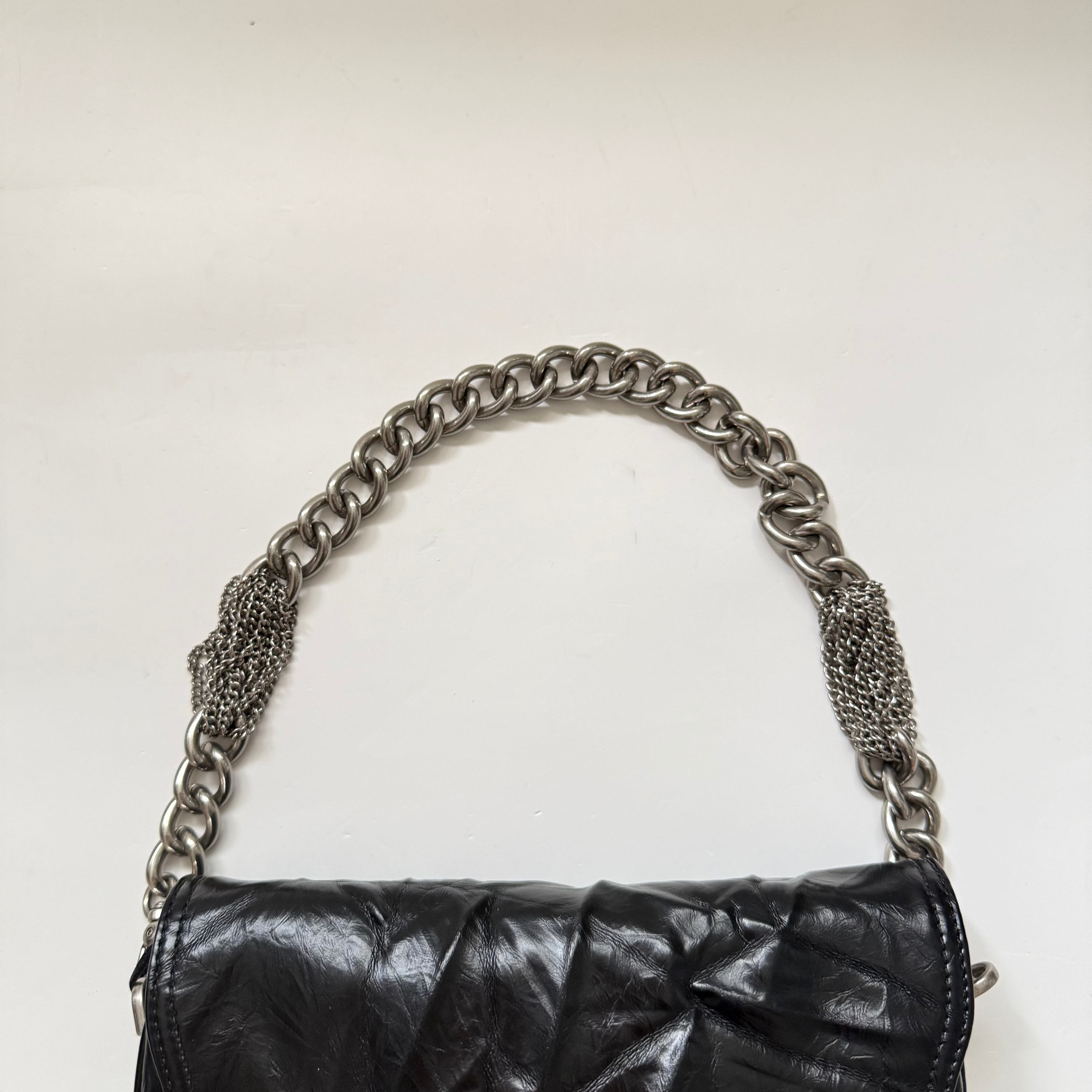 Black Lamb Distressed Leather Mini Shoulder Bag (NEW)
