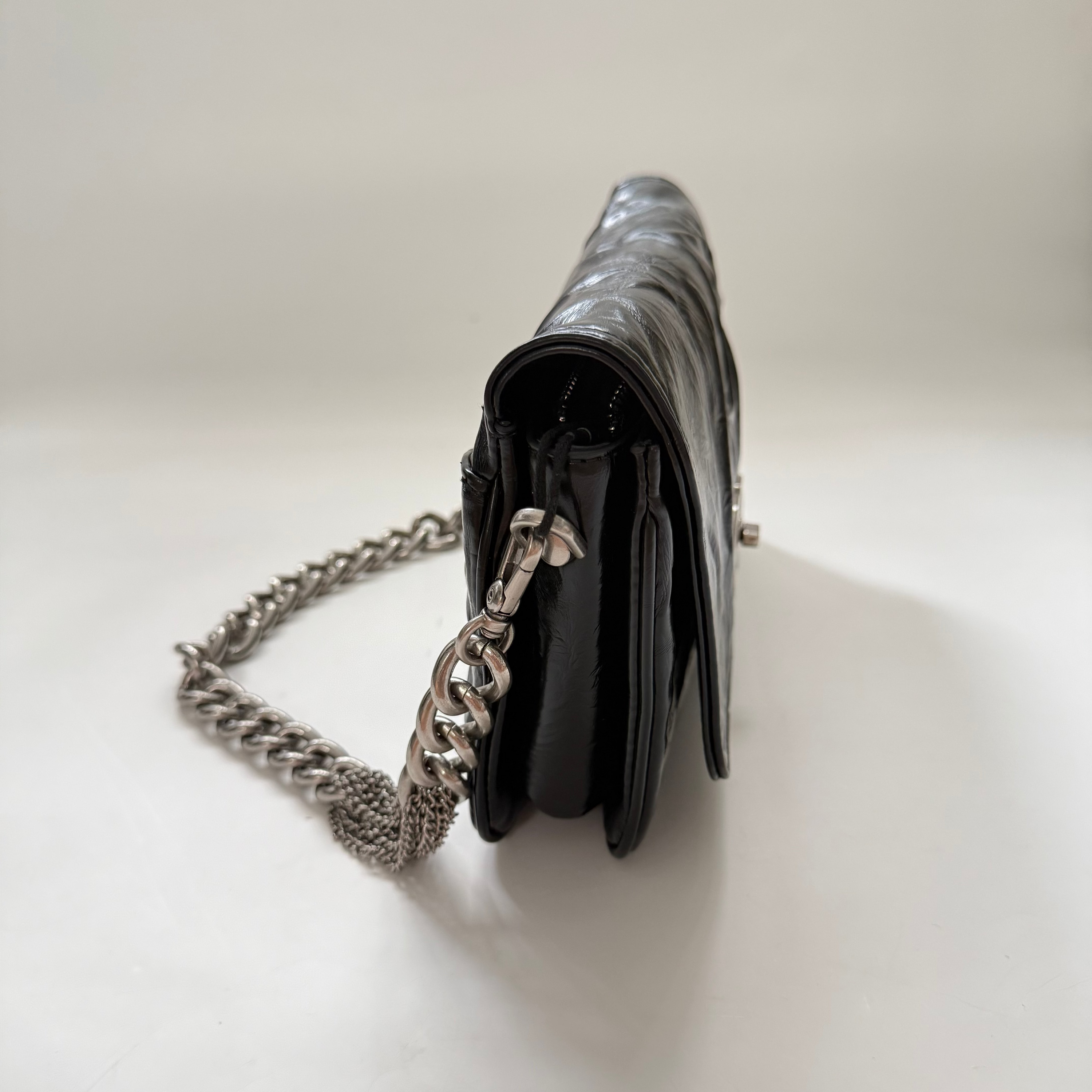 Black Lamb Distressed Leather Mini Shoulder Bag (NEW)