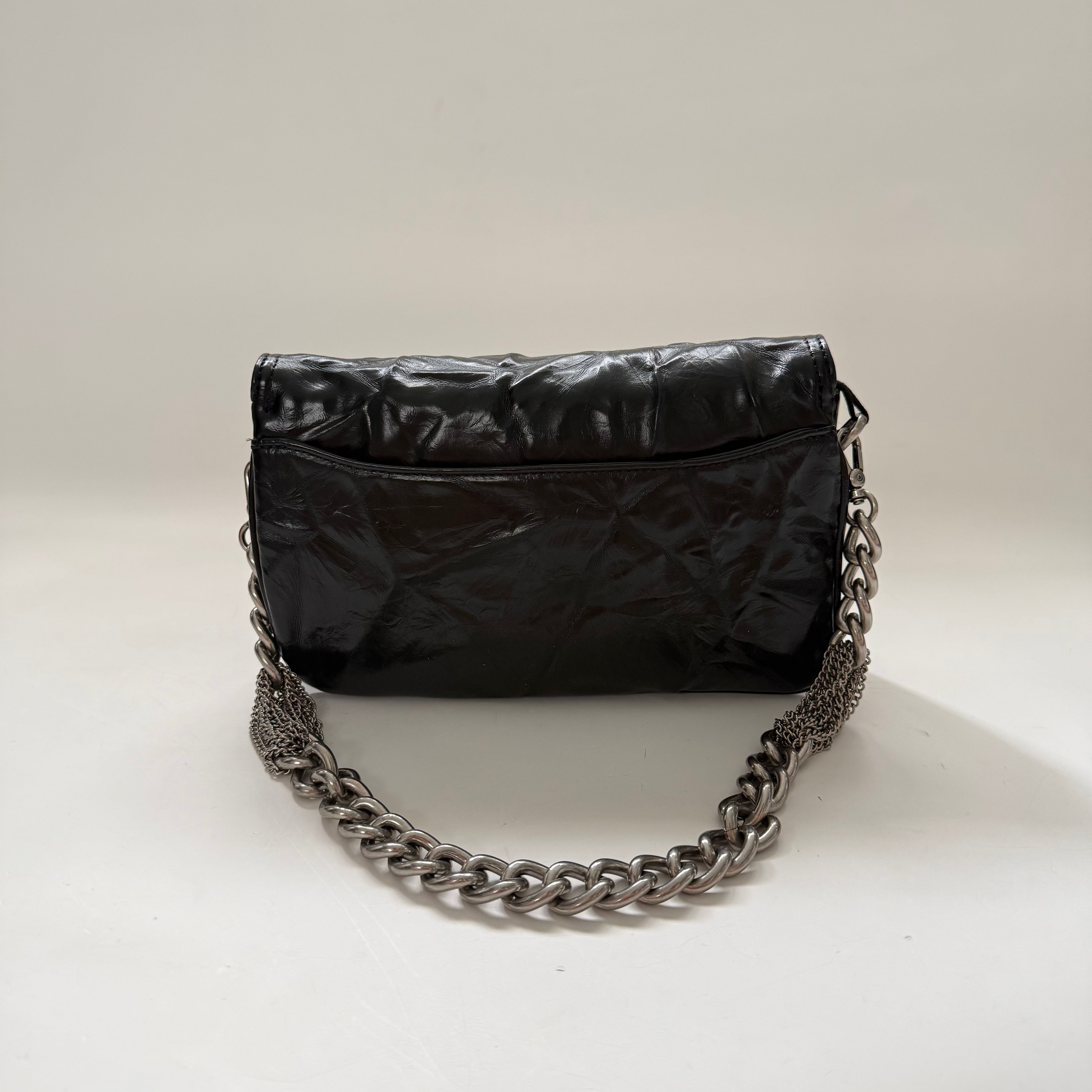 Black Lamb Distressed Leather Mini Shoulder Bag (NEW)