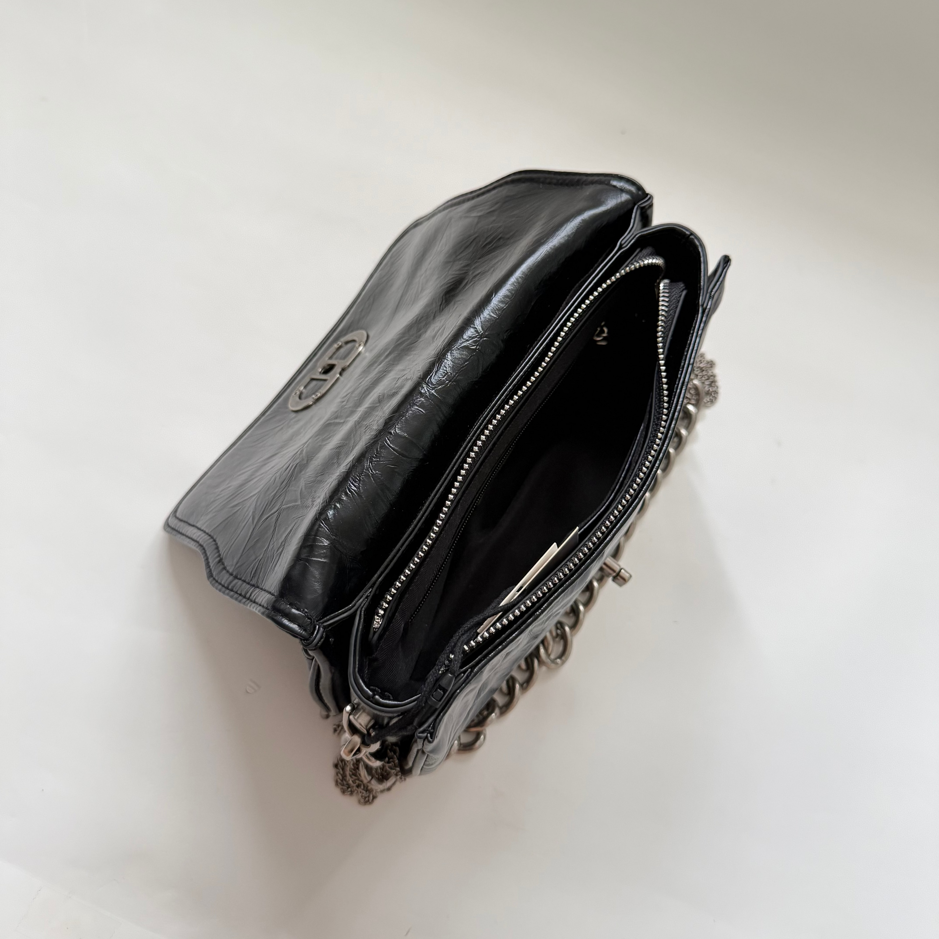 Black Lamb Distressed Leather Mini Shoulder Bag (NEW)