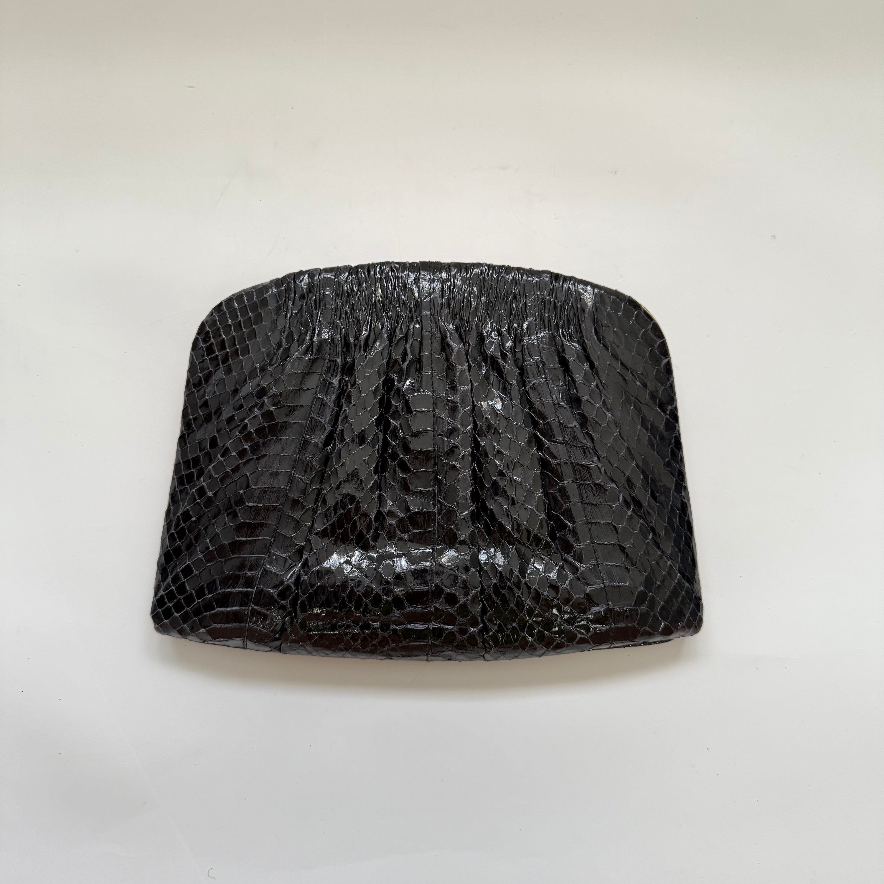 Vintage 1980s Pleated Glossy Black Python Purse