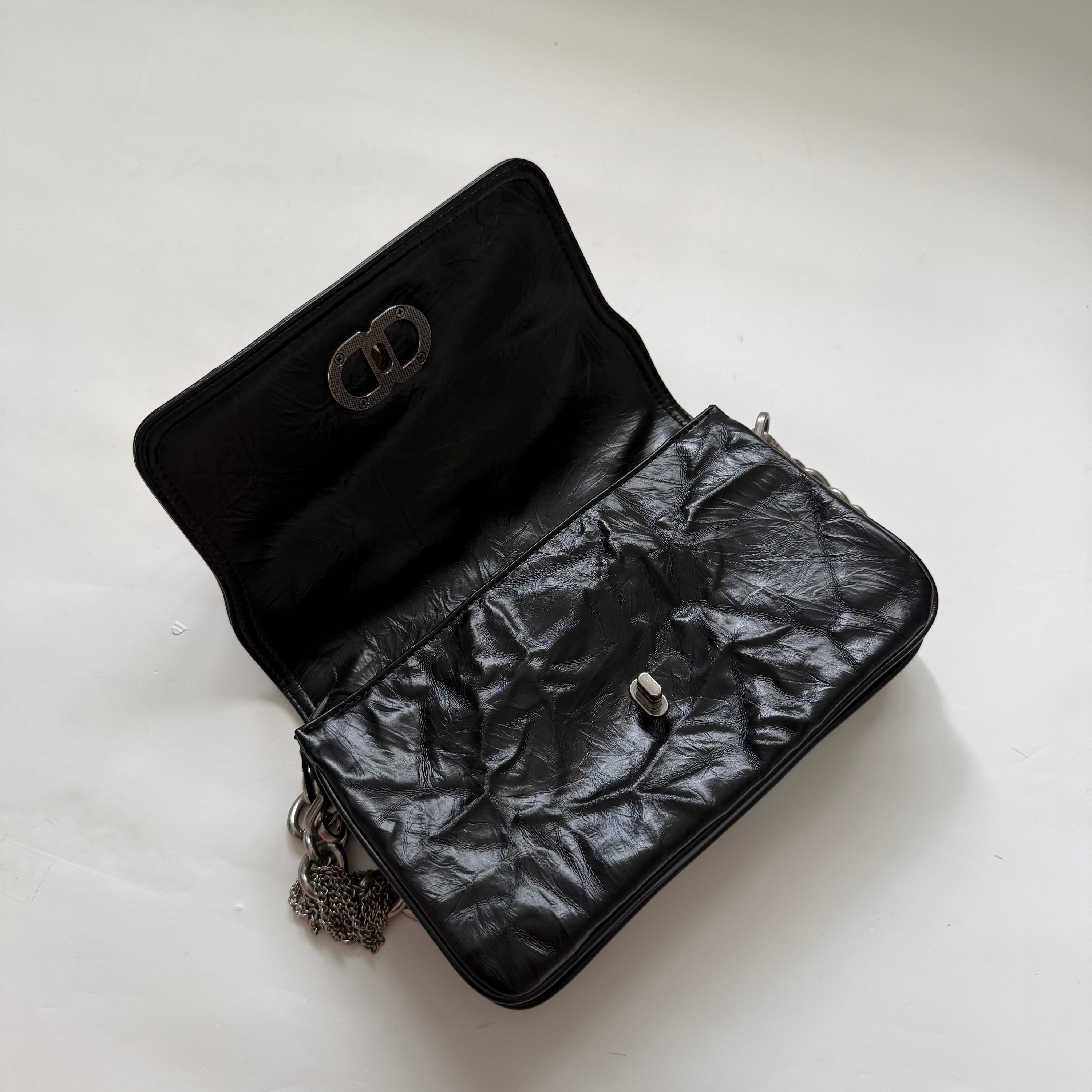 Black Lamb Distressed Leather Mini Shoulder Bag (NEW)