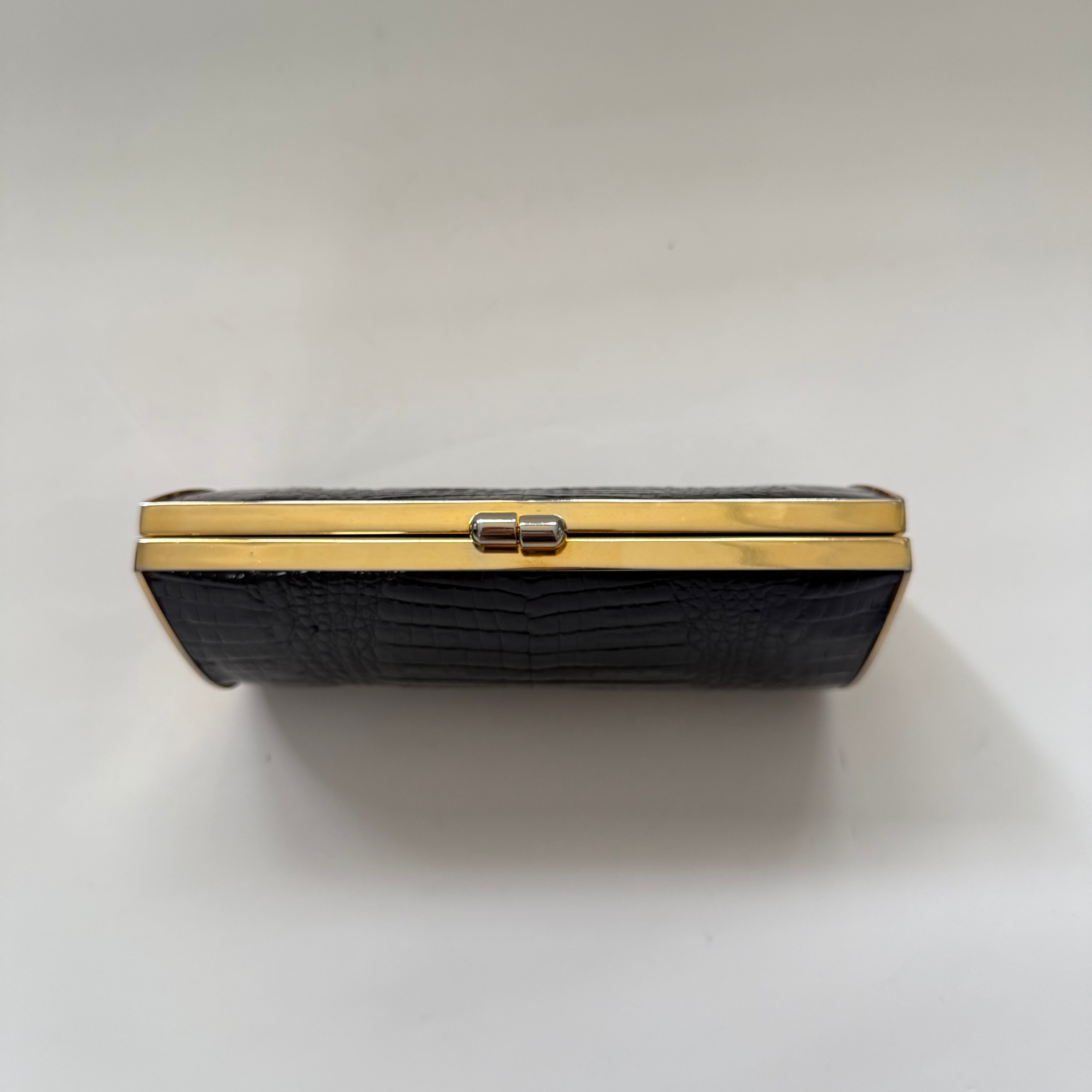 Vintage 80s Black Crocodile Embossed Evening Purse