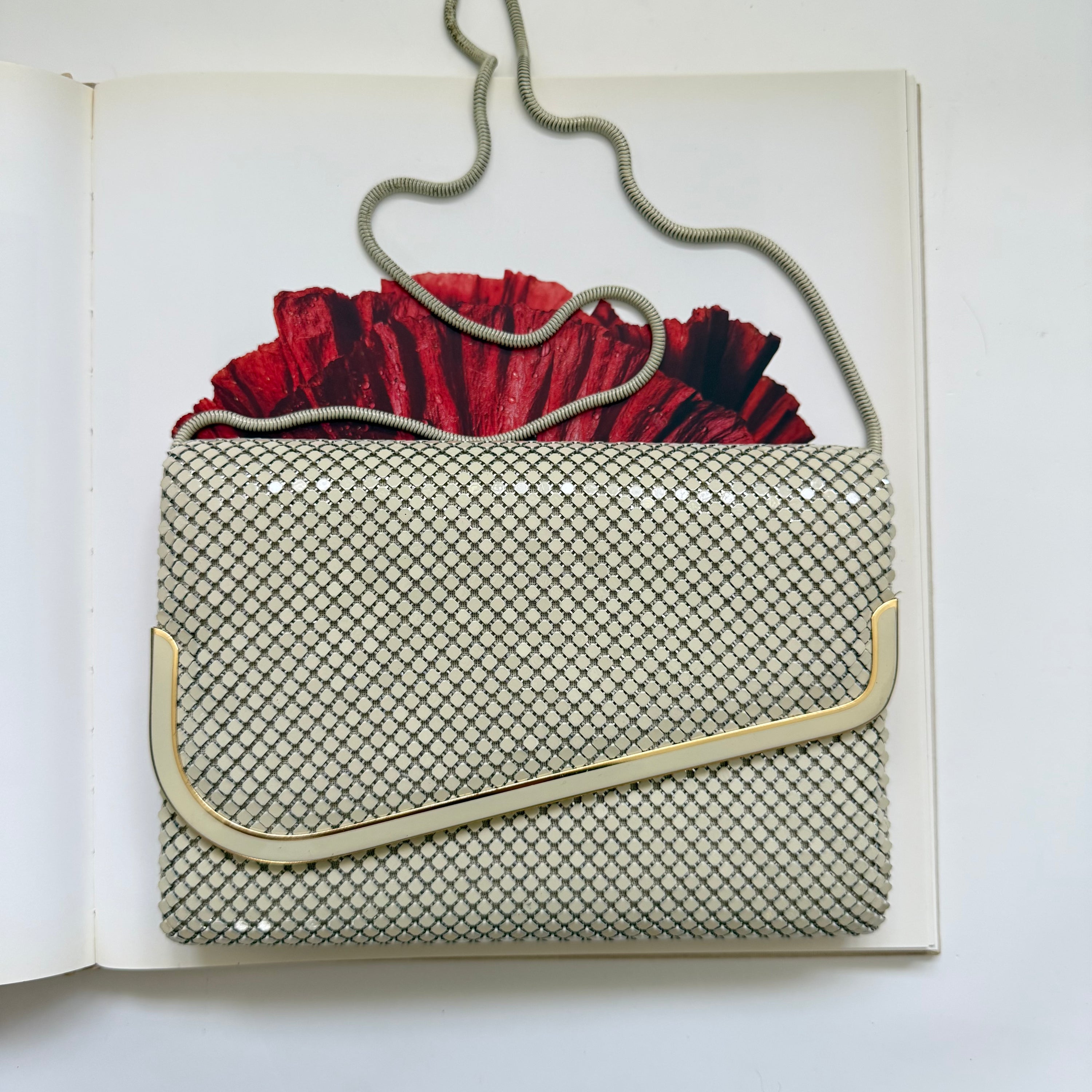 Vintage 1980s Cream Aluminium Mesh Evening Purse
