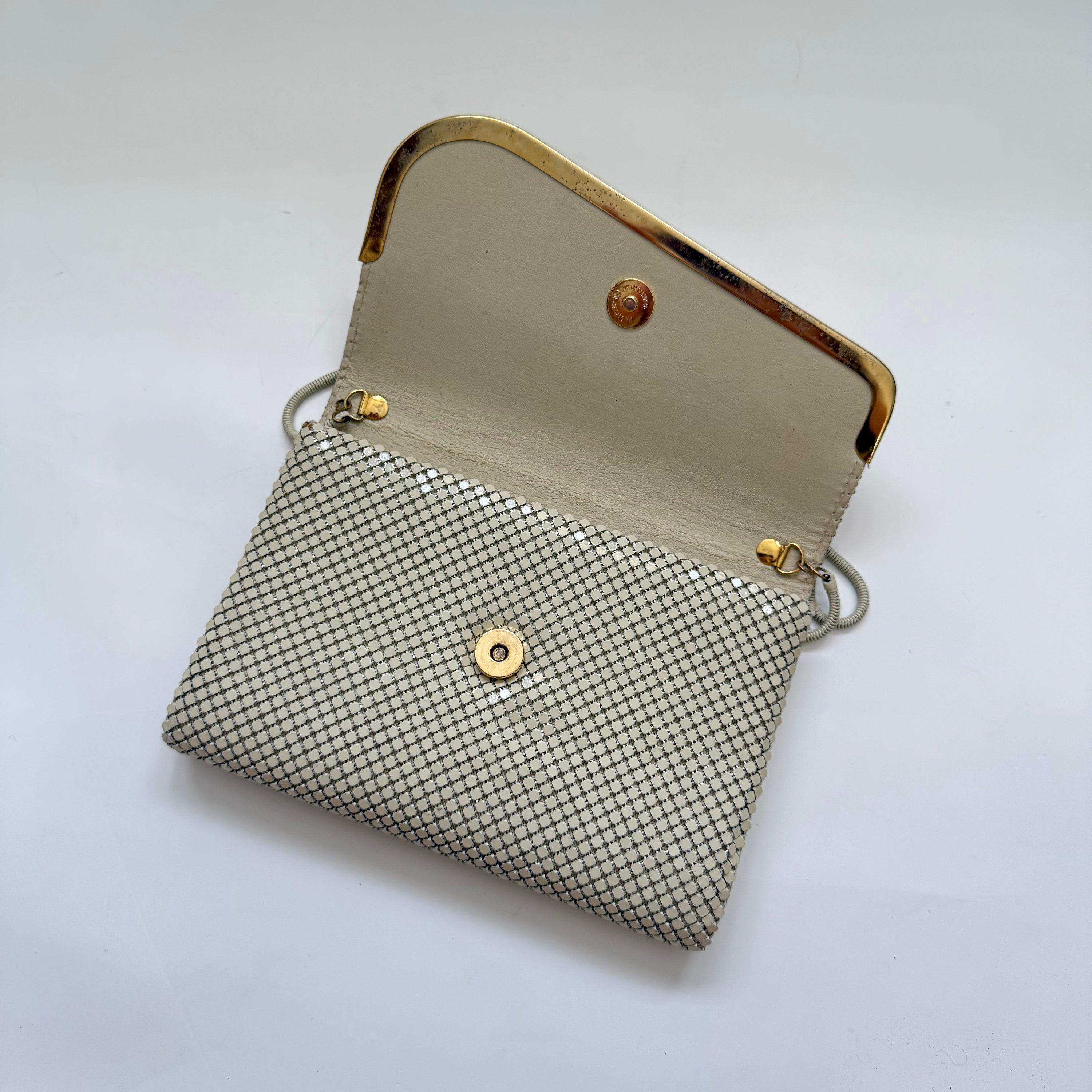 Vintage 1980s Cream Aluminium Mesh Evening Purse