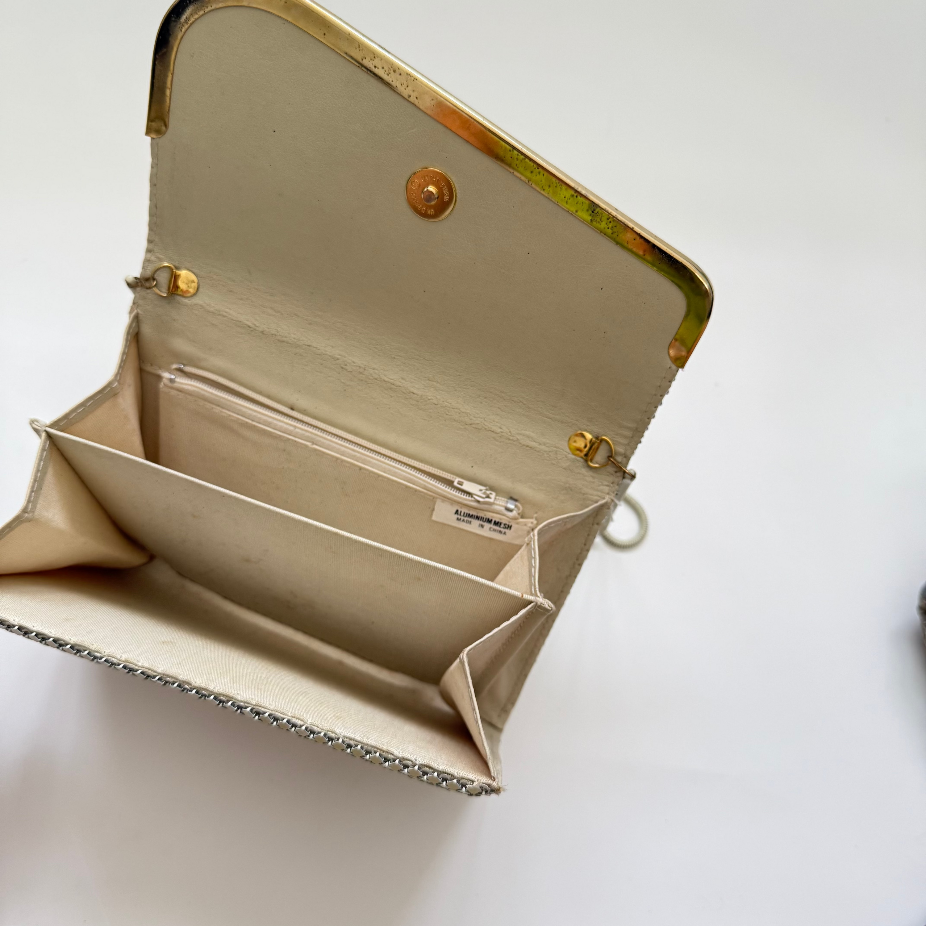 Vintage 1980s Cream Aluminium Mesh Evening Purse