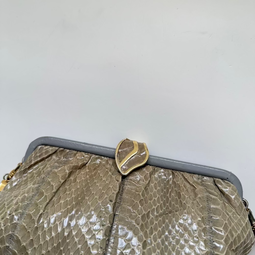 Vintage 1980s Jane Shilton Taupe Grey Snakeskin Shoulder Bag