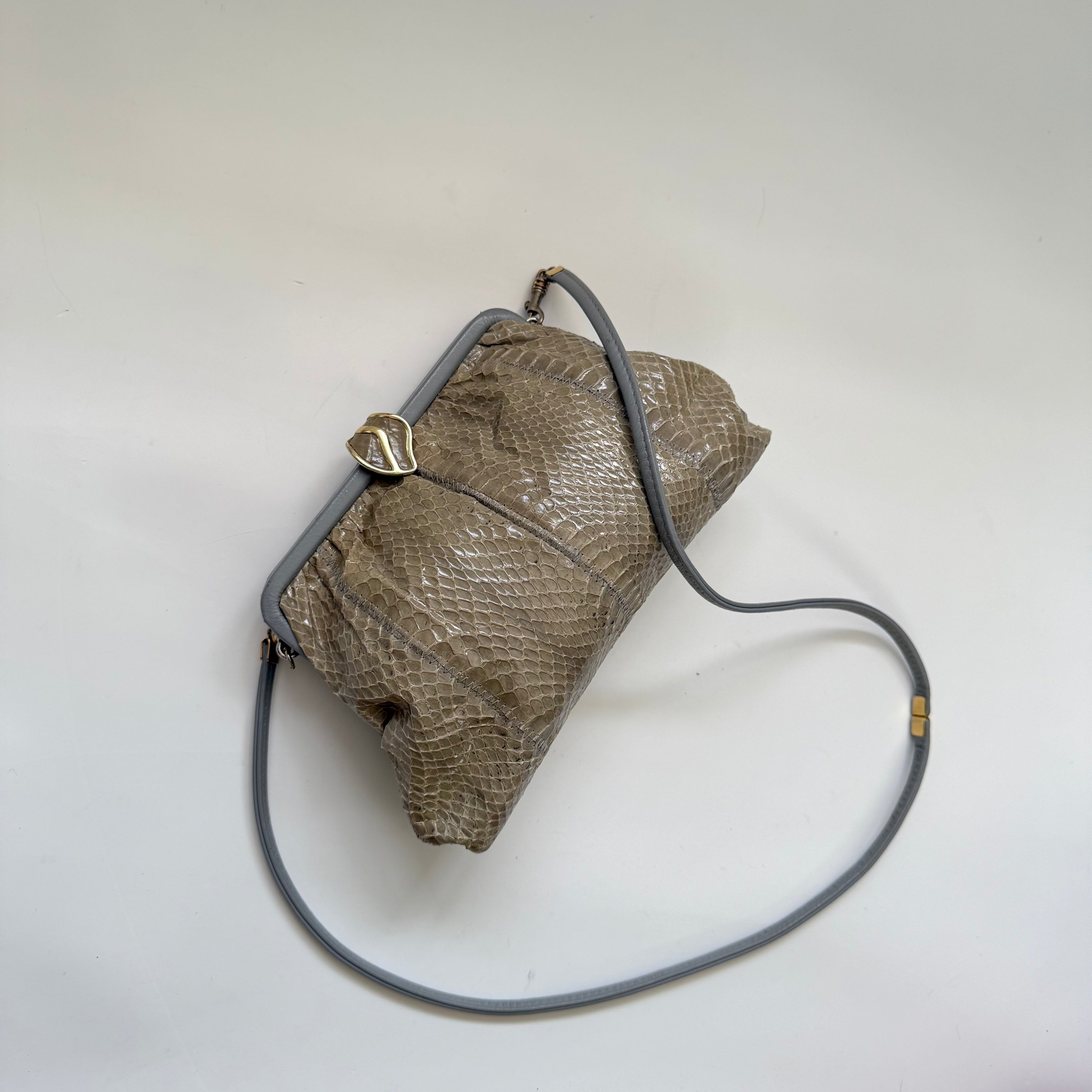 Vintage 1980s Jane Shilton Taupe Grey Snakeskin Shoulder Bag