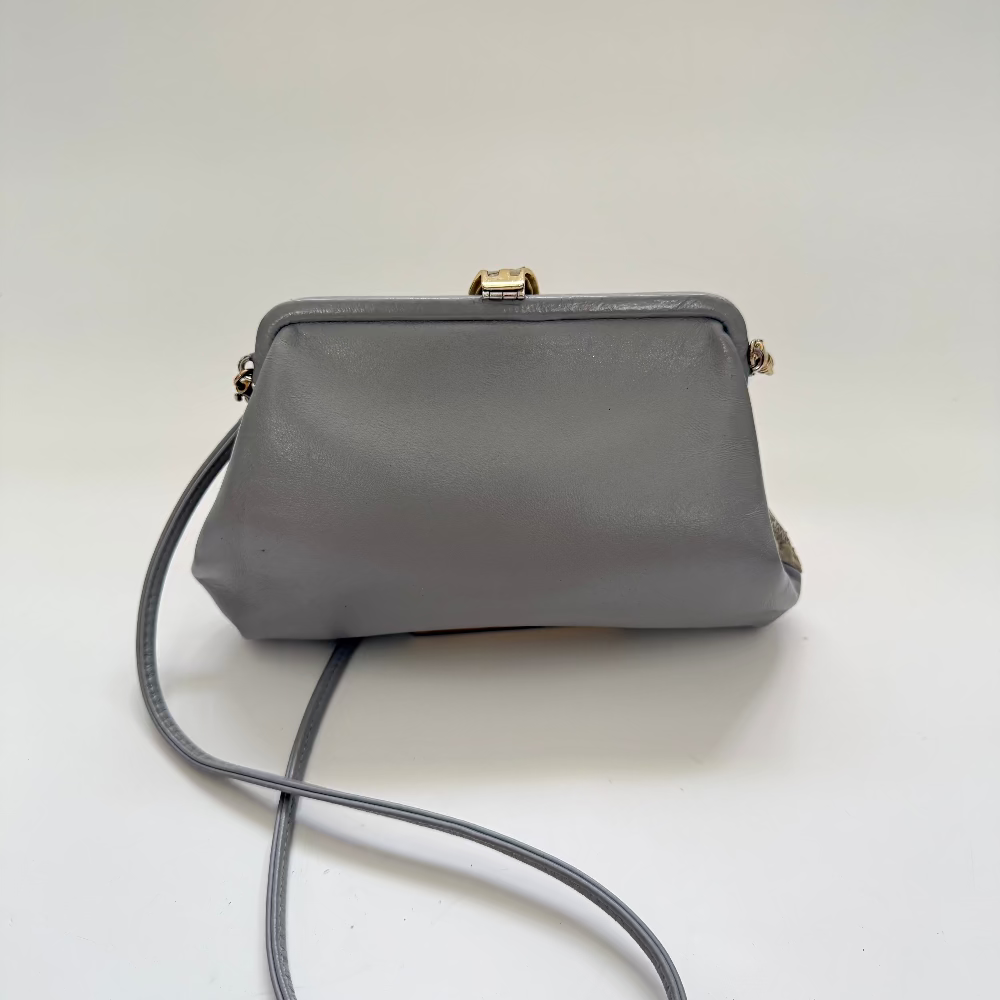 Vintage 1980s Jane Shilton Taupe Grey Snakeskin Shoulder Bag