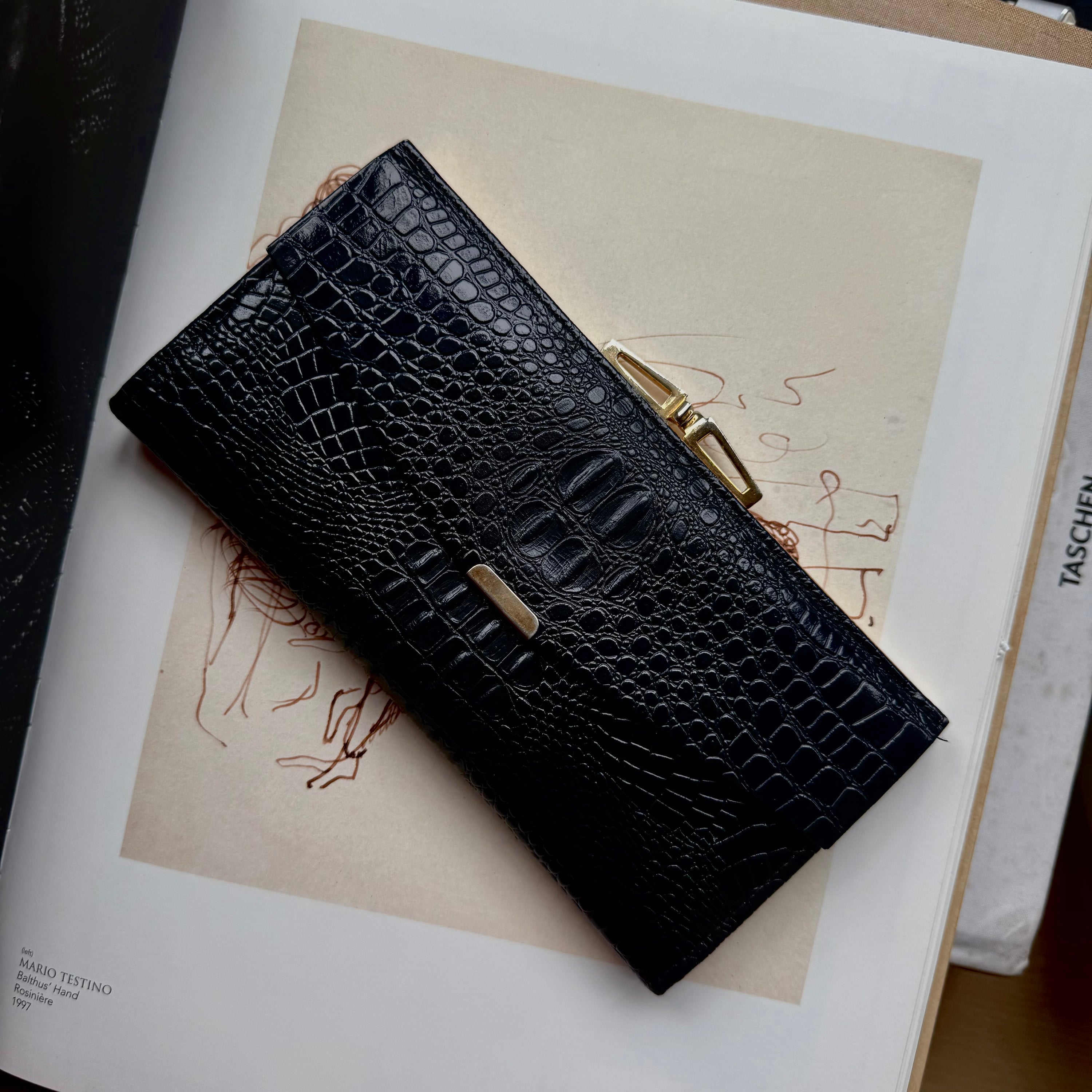 Vintage Embossed Black Wallet with Unique lock clasp