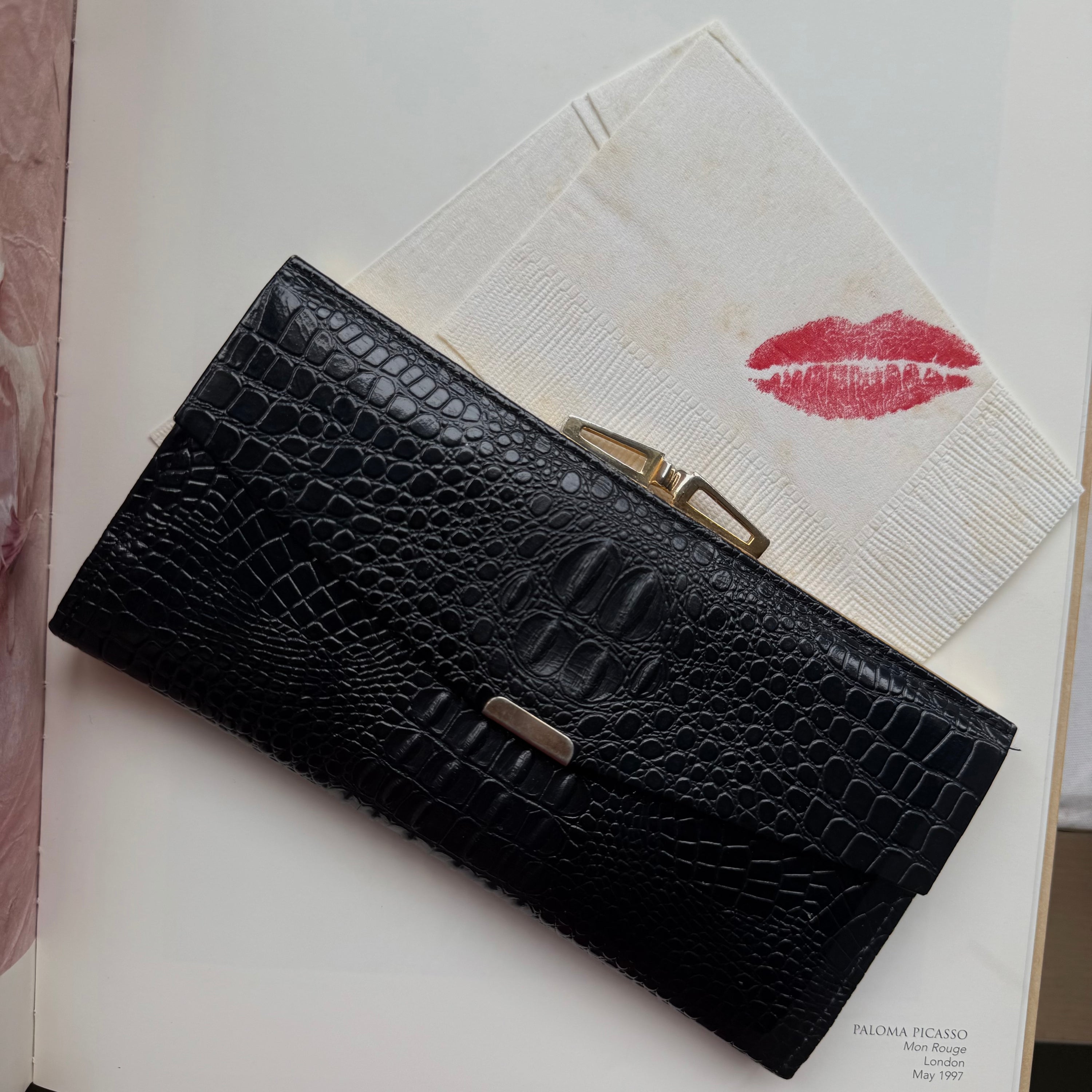 Vintage Embossed Black Wallet with Unique lock clasp